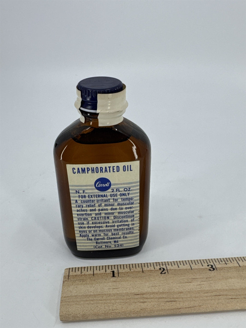 Vintage Carroll 2 Fl Oz. Bottle Camphorated Oil Medicine Full Bottle