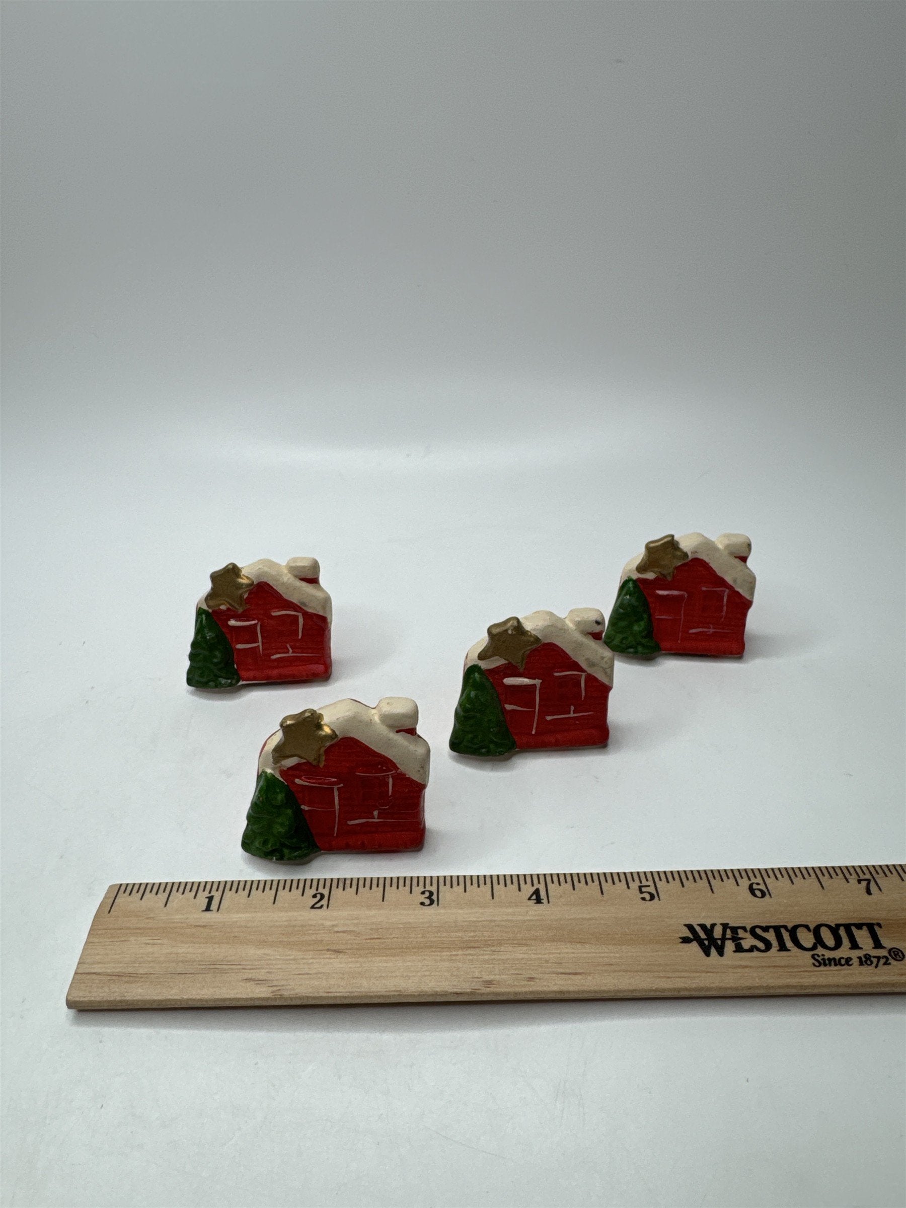 Set of 4 Vintage Japan Ceramic Napkin Rings Cabin Tree Christmas Holiday Decor
