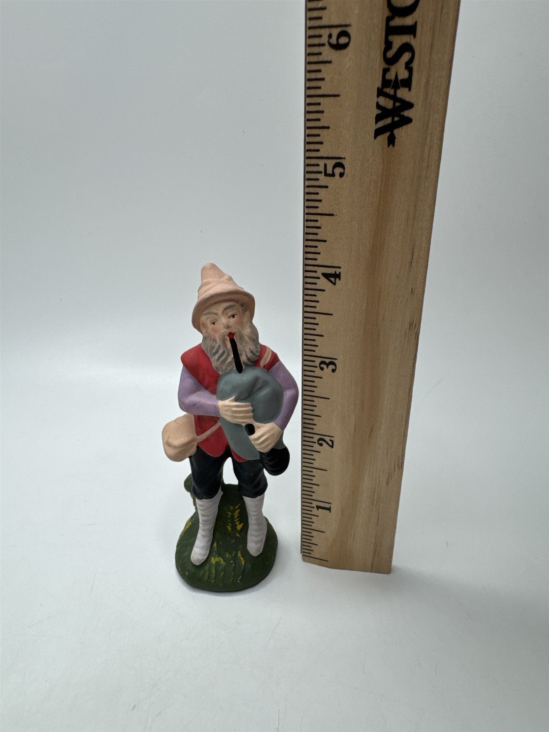 Vintage Japan Ceramic Gnome Elf Figurine Bag Pipe Player Hand Painted