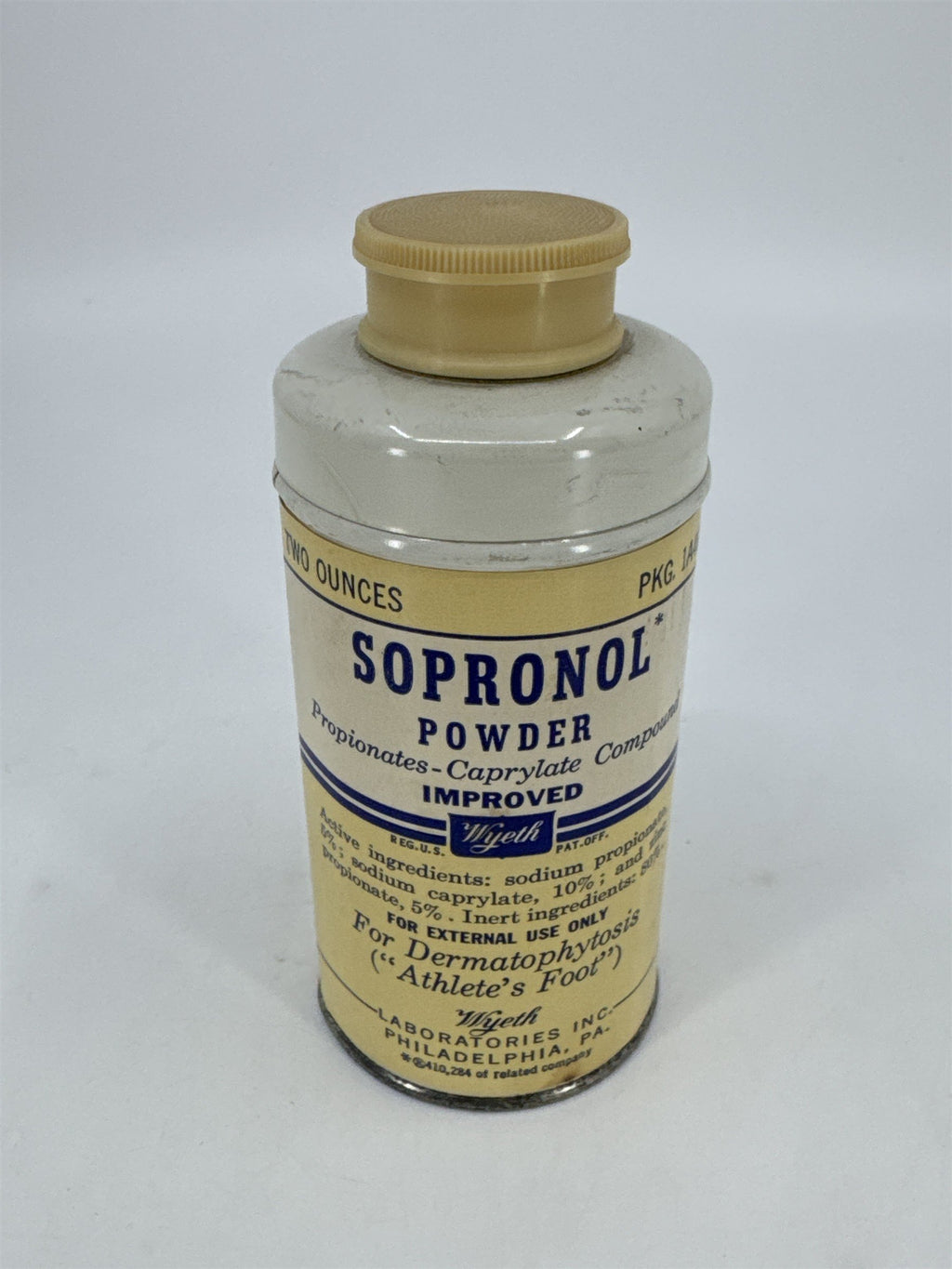 Vintage 2oz Sopronol Powder Improved Wyeth Laboratories Phila. PA *Seems Full*