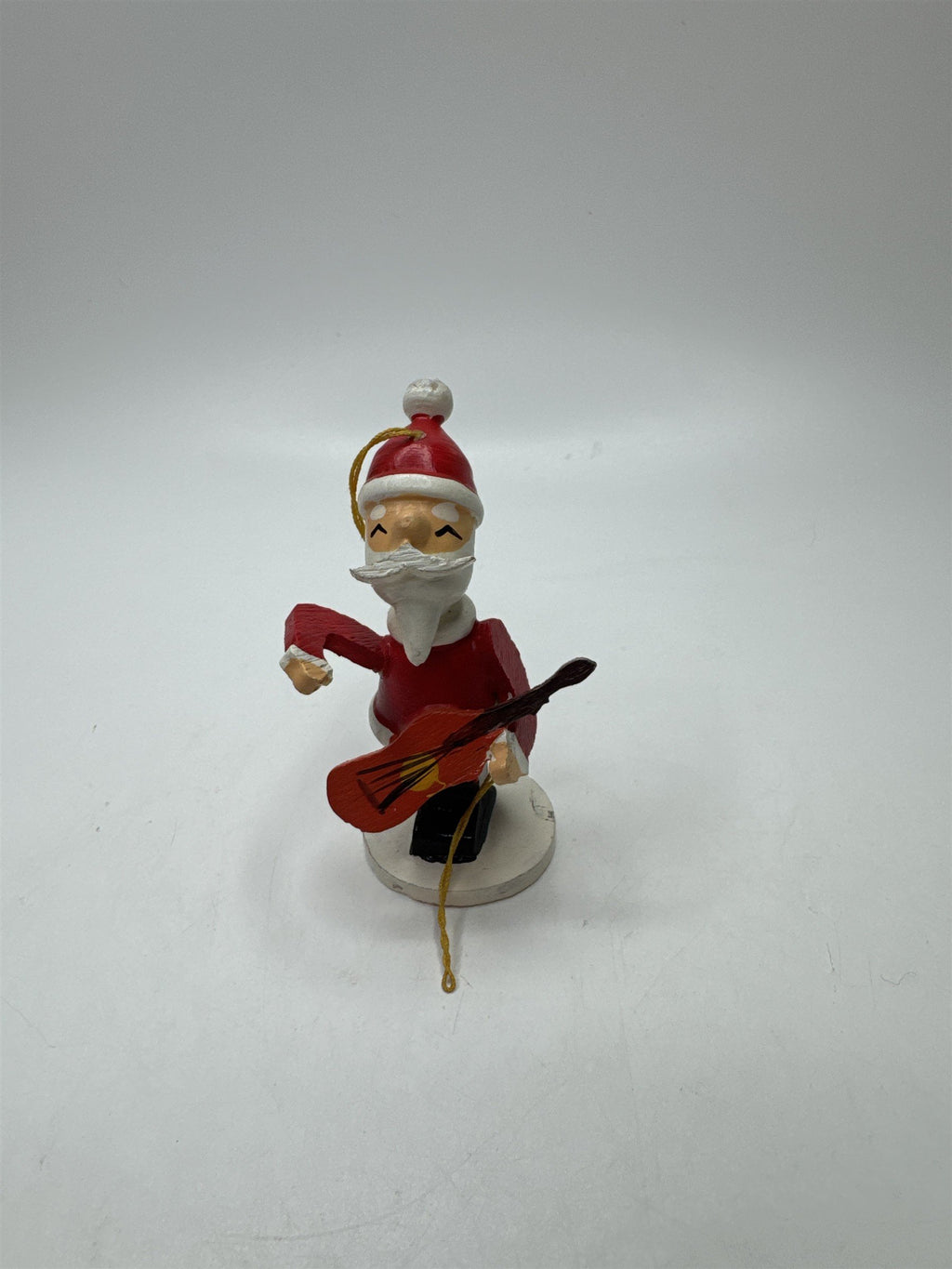 Vintage Korea Wooden Santa Banjo Ornament Christmas Holiday Musician Folk Art