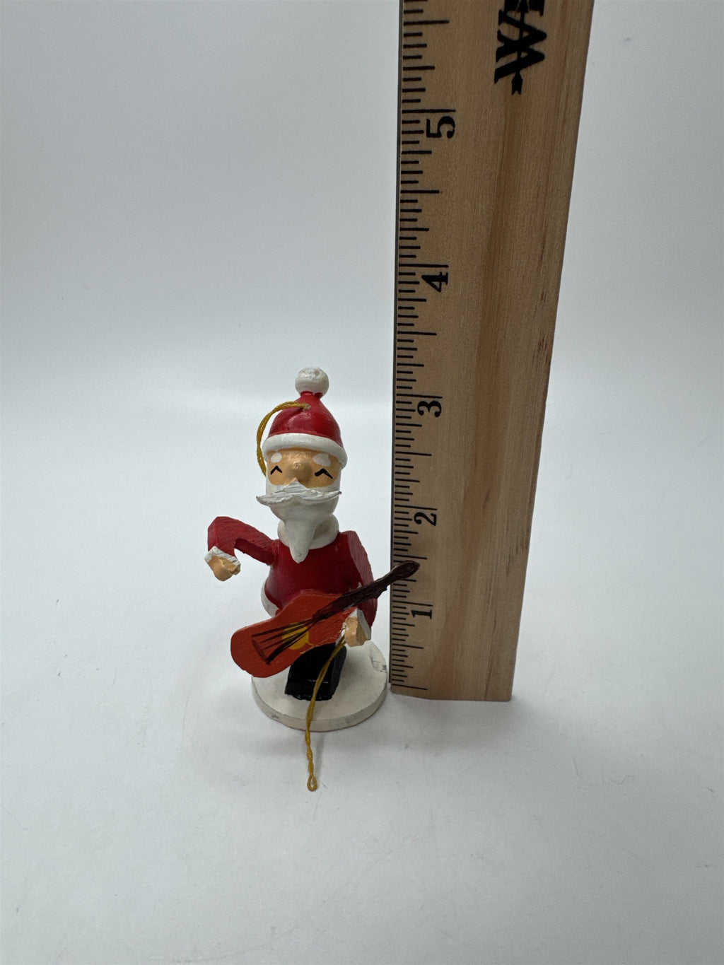 Vintage Korea Wooden Santa Banjo Ornament Christmas Holiday Musician Folk Art