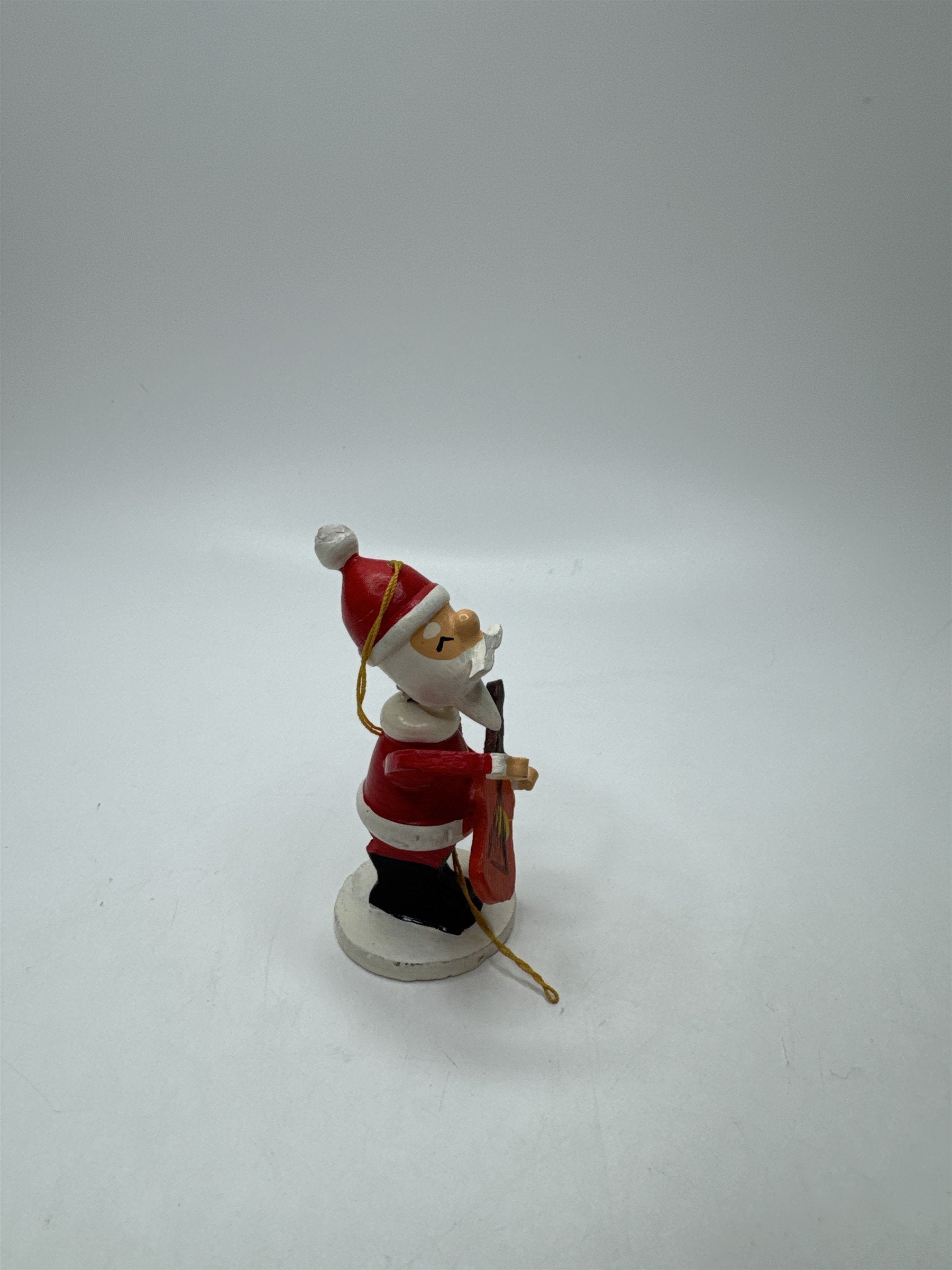 Vintage Korea Wooden Santa Banjo Ornament Christmas Holiday Musician Folk Art