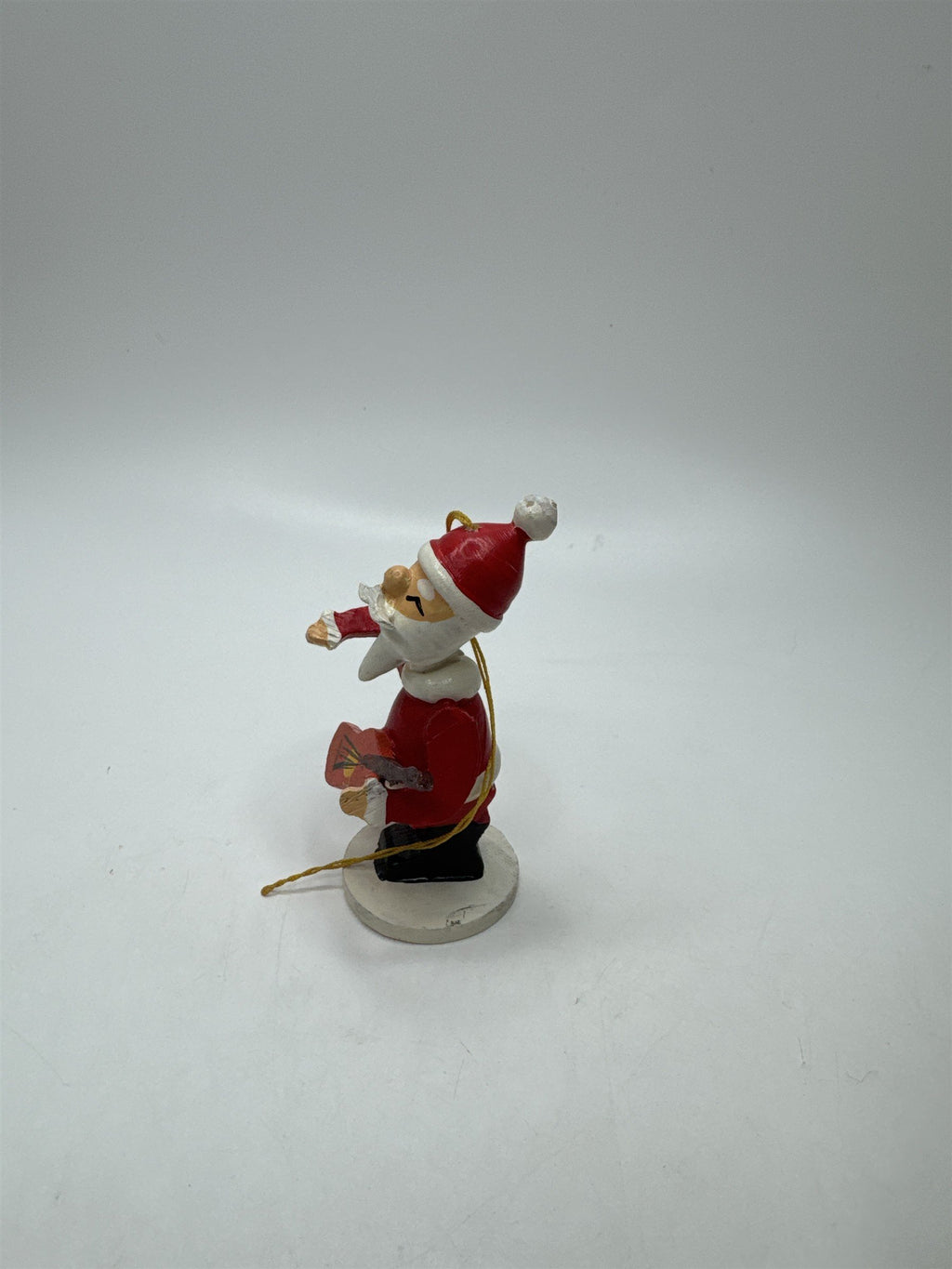 Vintage Korea Wooden Santa Banjo Ornament Christmas Holiday Musician Folk Art
