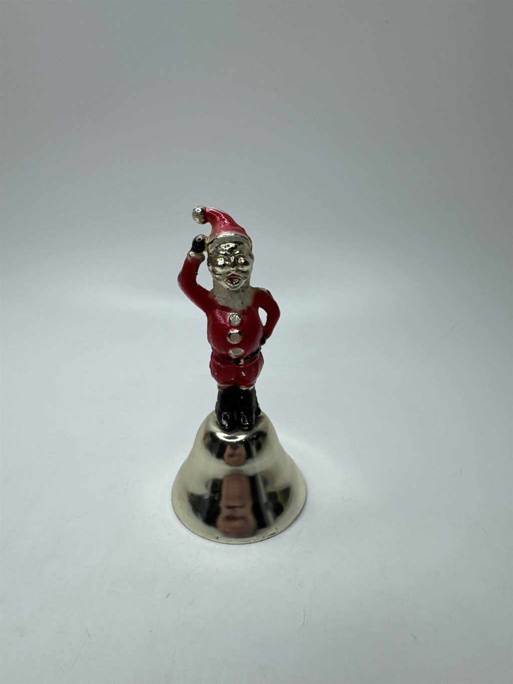 Vintage Metal Gold Tone Santa Claus Figural 4" Dinner Bell Christmas Holiday