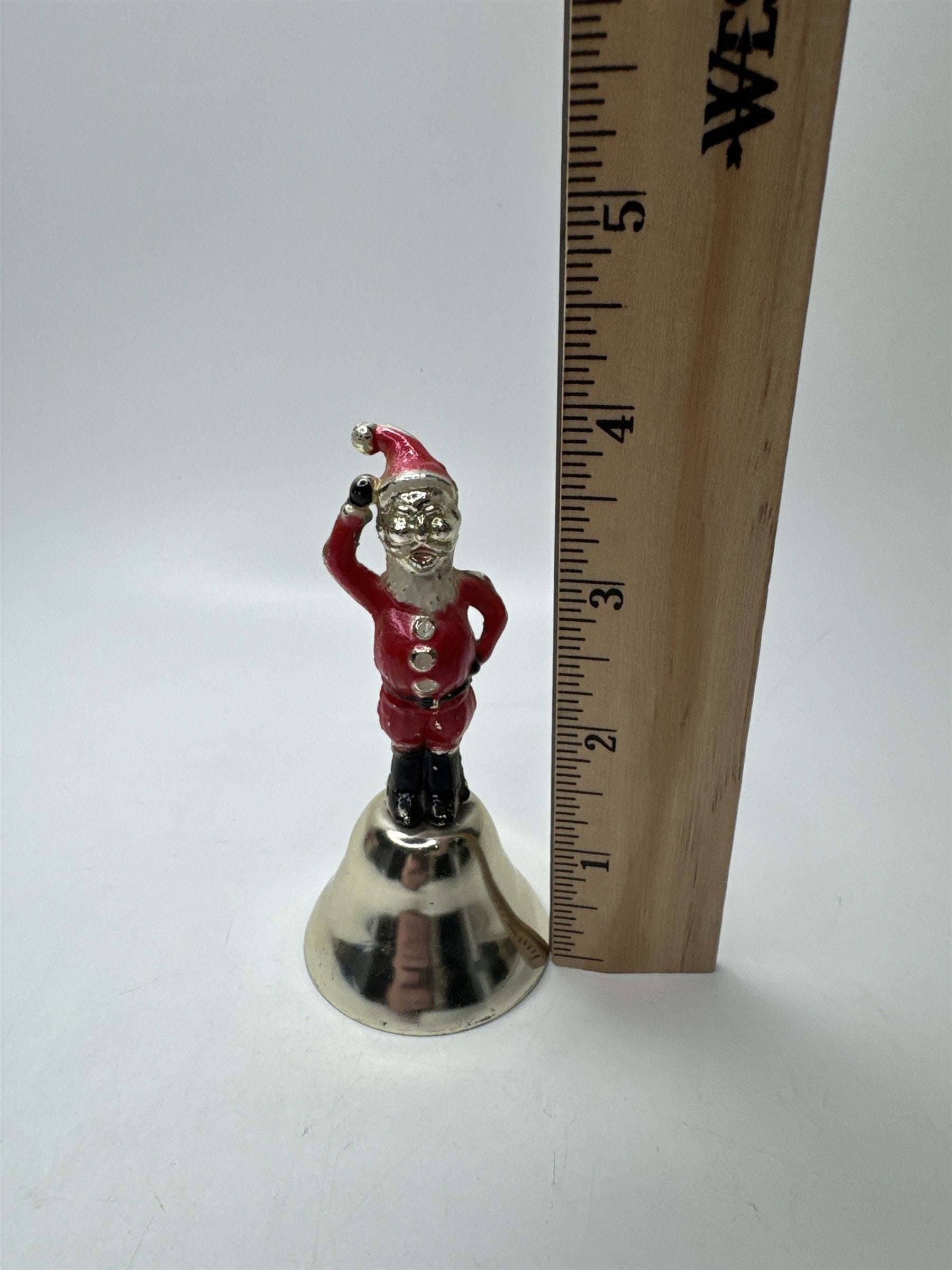 Vintage Metal Gold Tone Santa Claus Figural 4" Dinner Bell Christmas Holiday