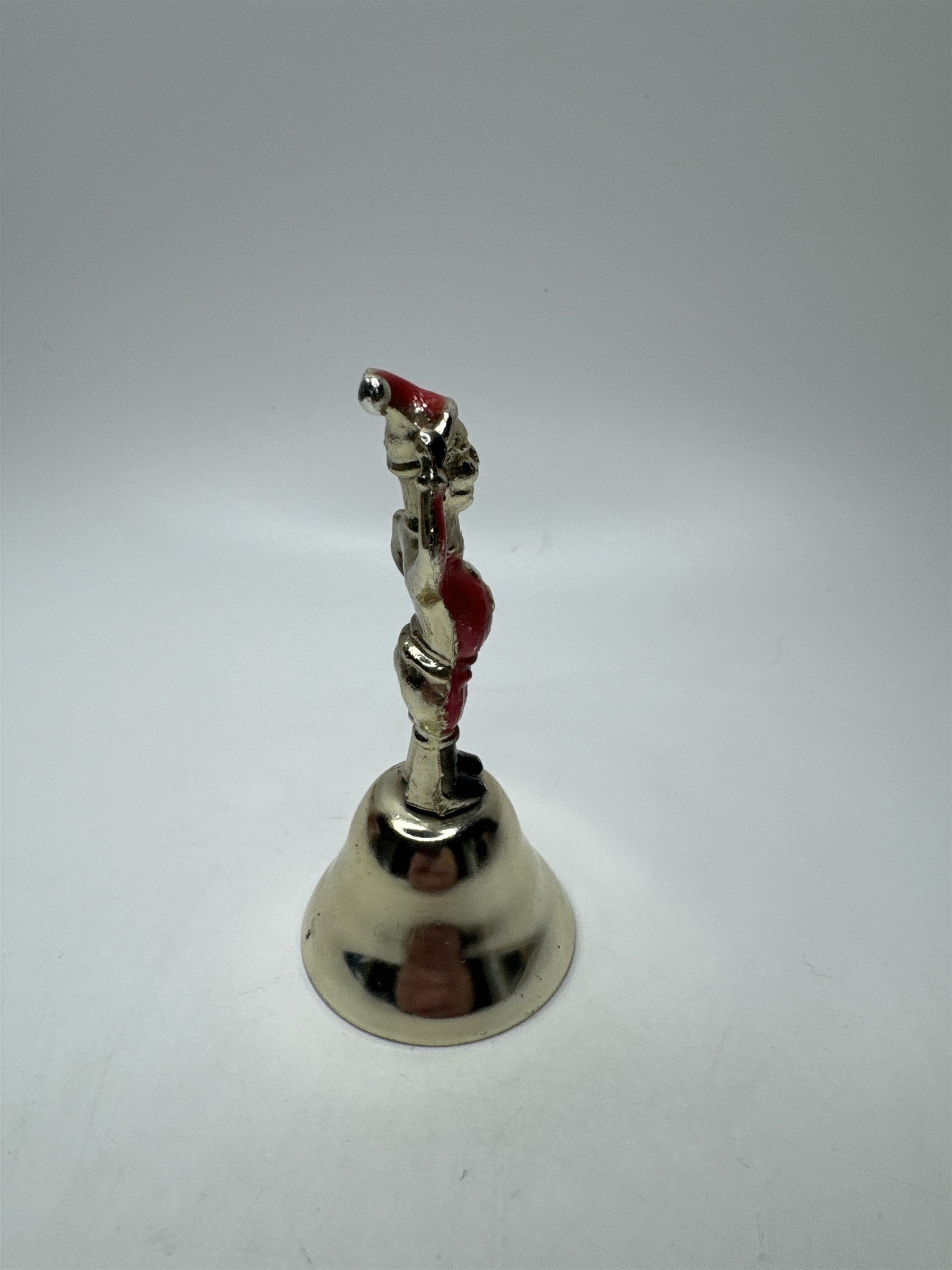 Vintage Metal Gold Tone Santa Claus Figural 4" Dinner Bell Christmas Holiday