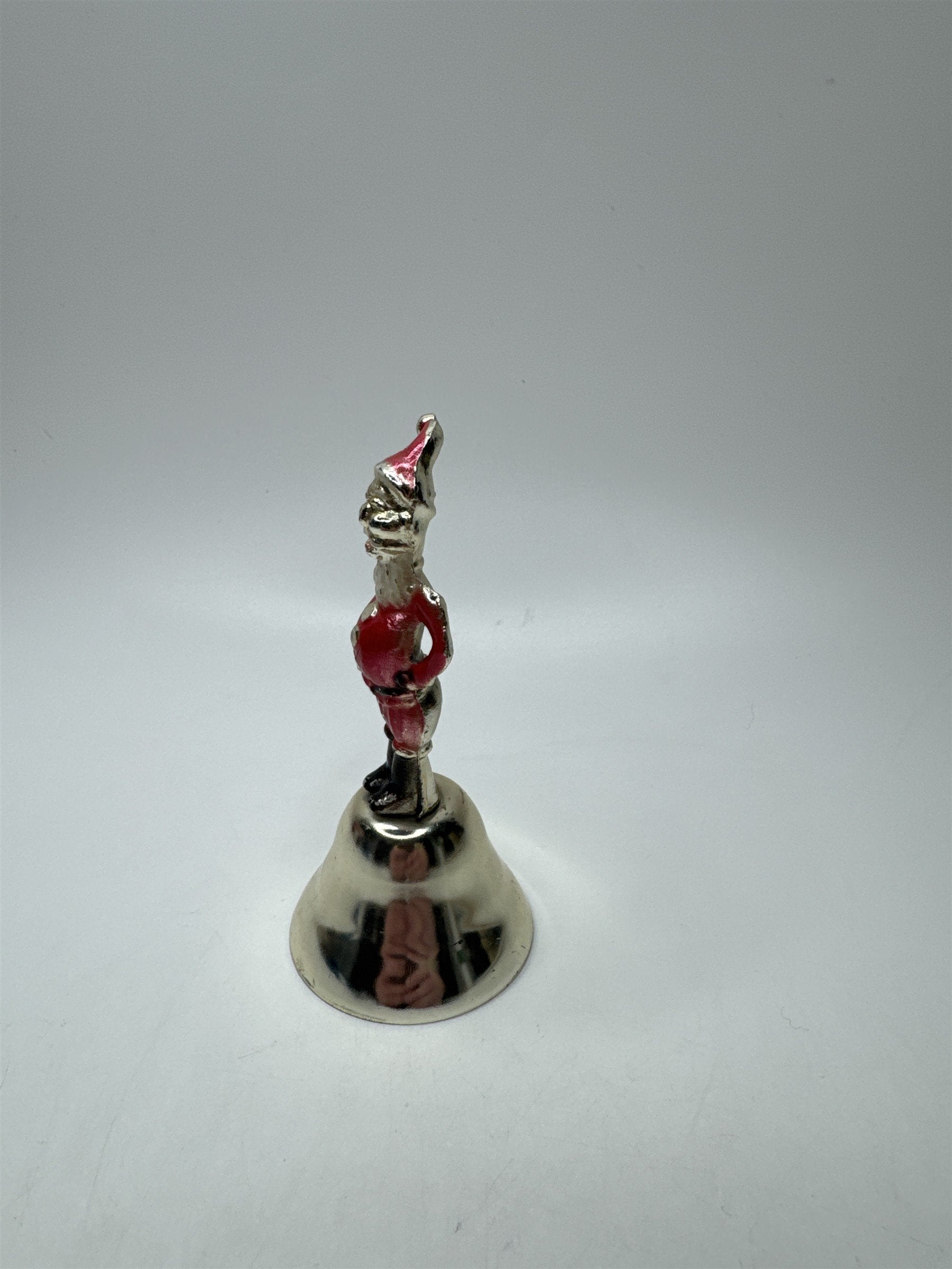 Vintage Metal Gold Tone Santa Claus Figural 4" Dinner Bell Christmas Holiday
