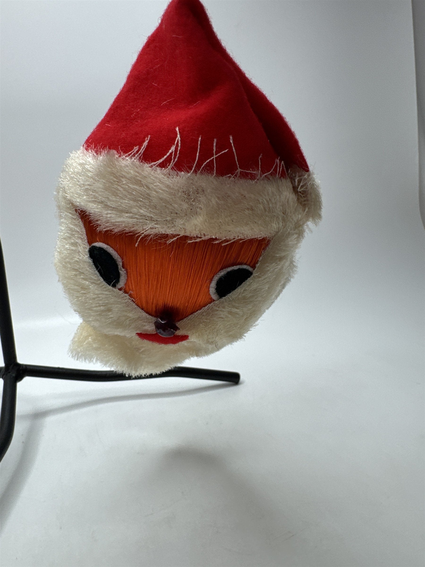Vintage Spun Satin Santa Ball Ornament Christmas Fabric Holiday Decor Retro