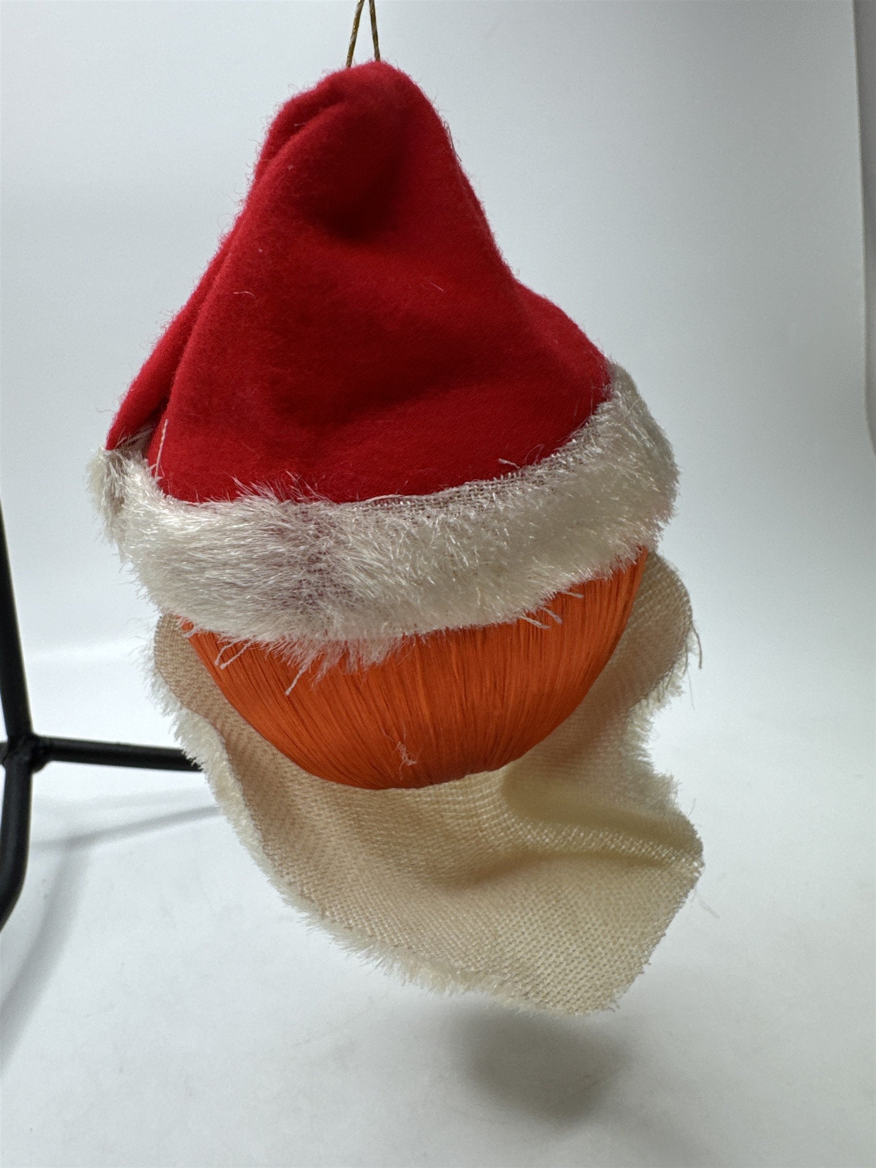 Vintage Spun Satin Santa Ball Ornament Christmas Fabric Holiday Decor Retro