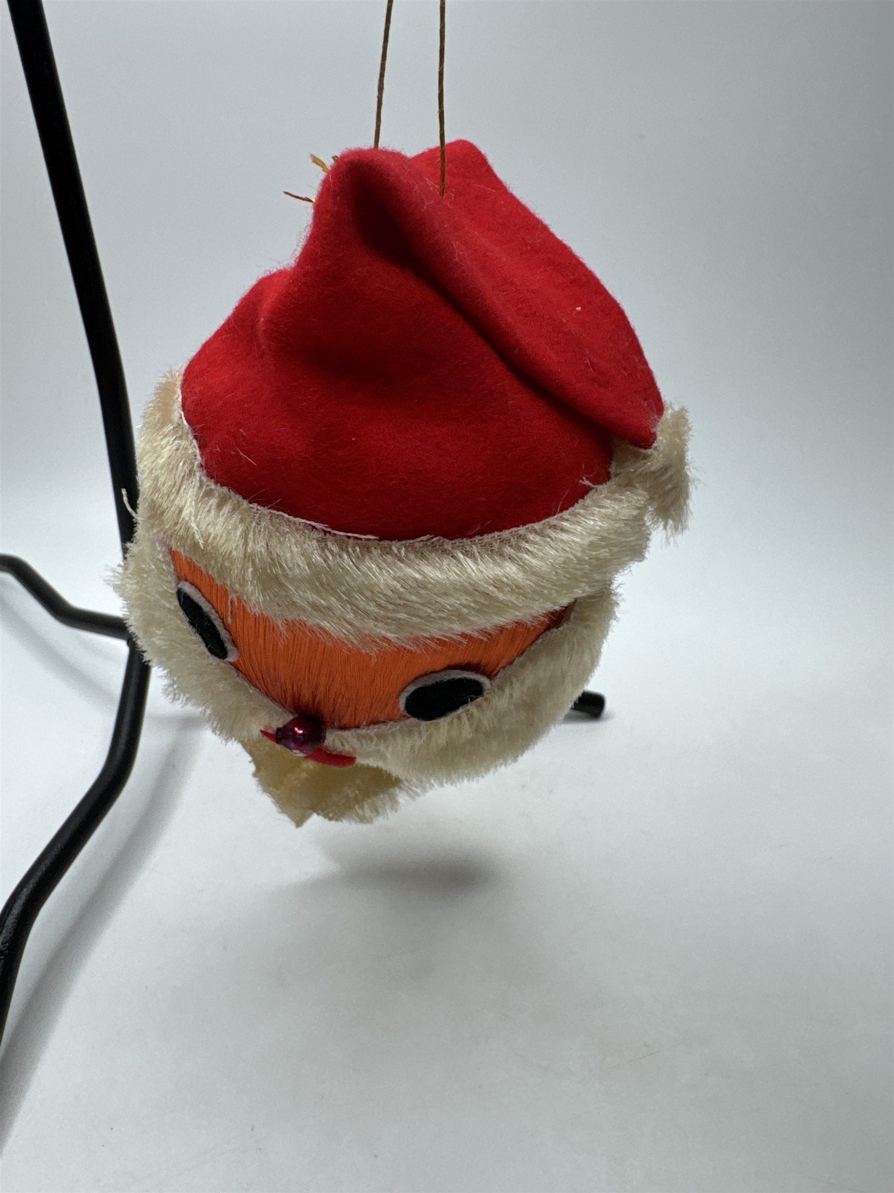 Vintage Spun Satin Santa Ball Ornament Christmas Fabric Holiday Decor Retro