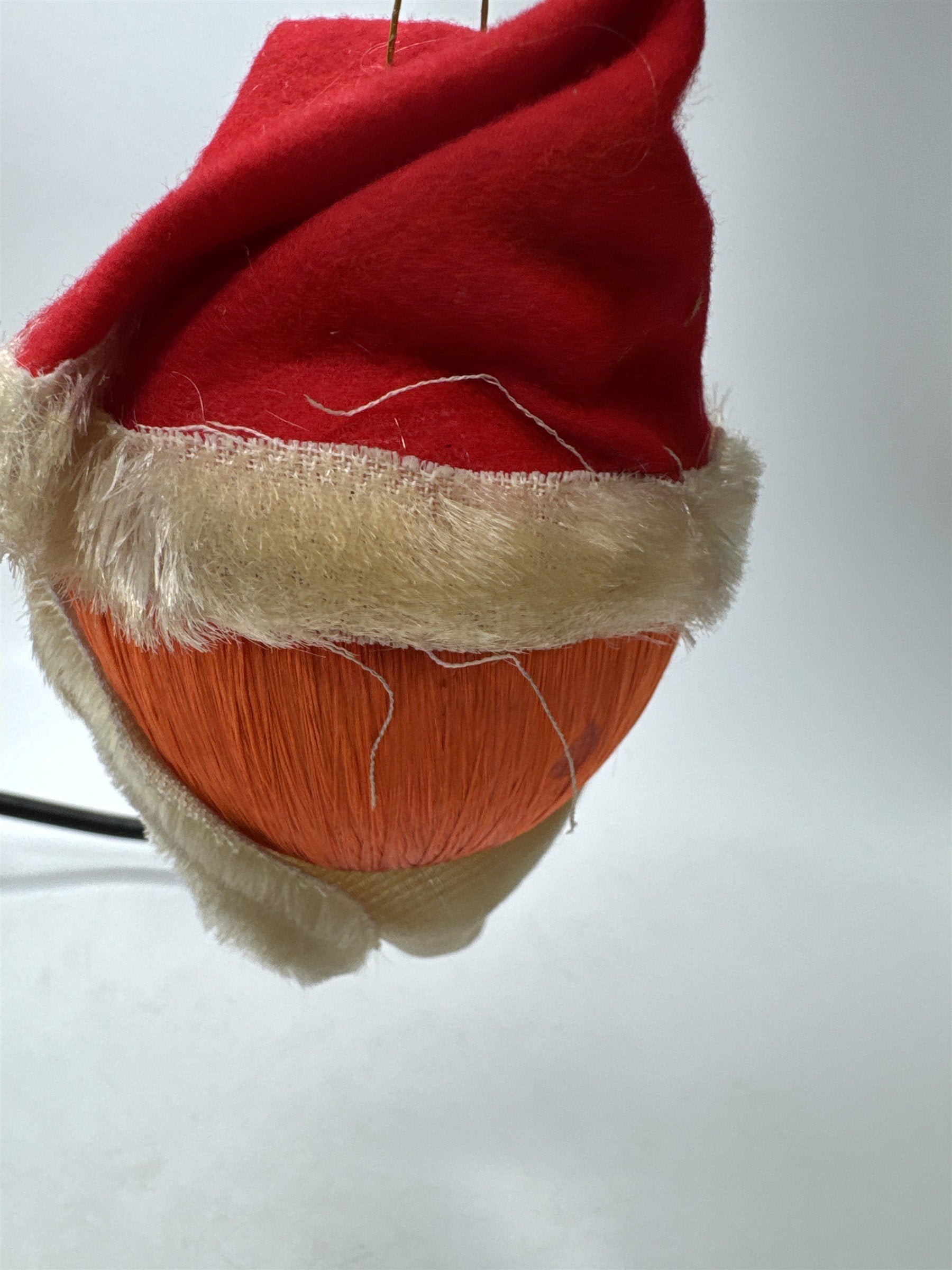 Vintage Spun Satin Santa Ball Ornament Christmas Fabric Holiday Decor Retro
