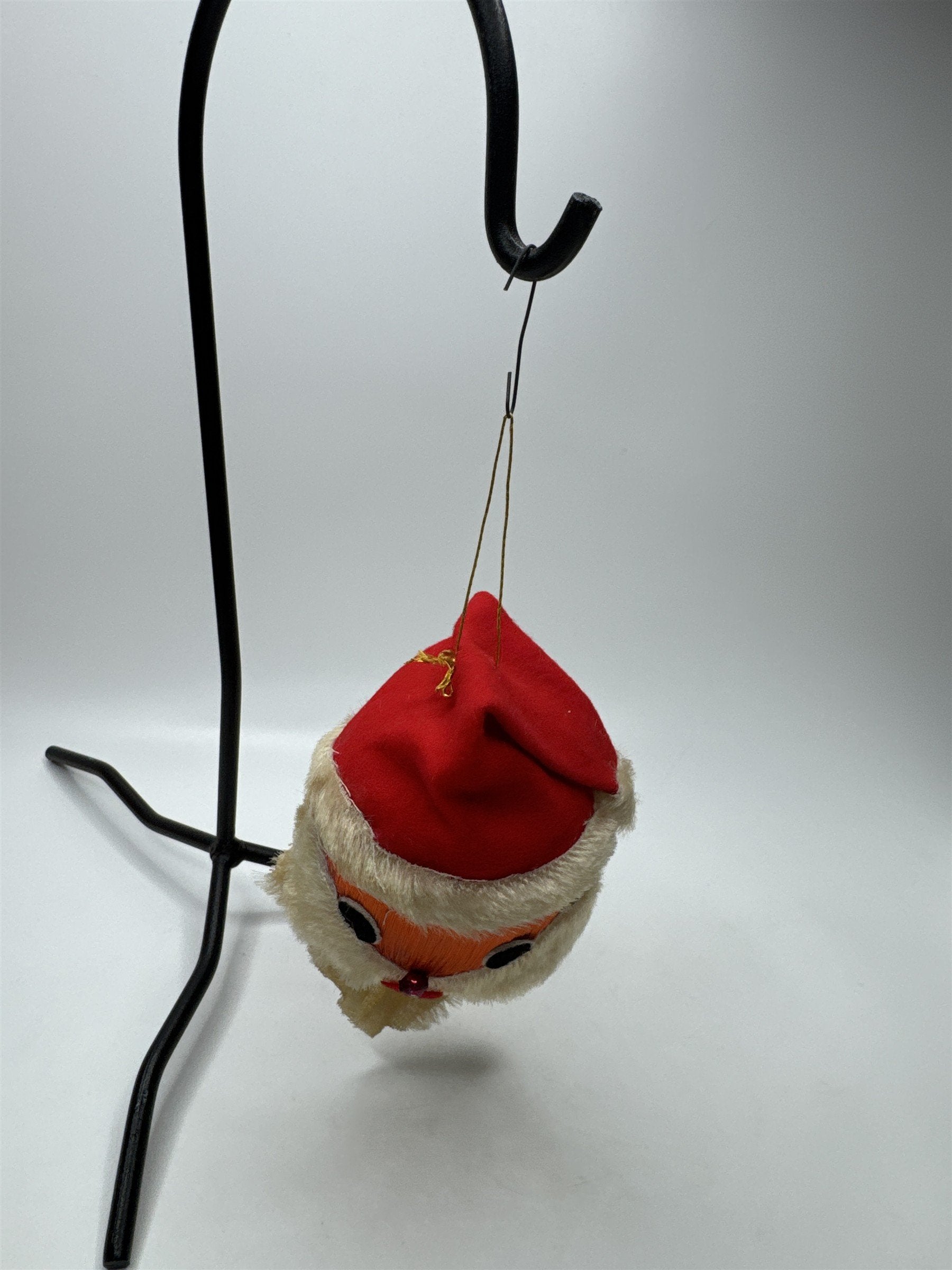 Vintage Spun Satin Santa Ball Ornament Christmas Fabric Holiday Decor Retro
