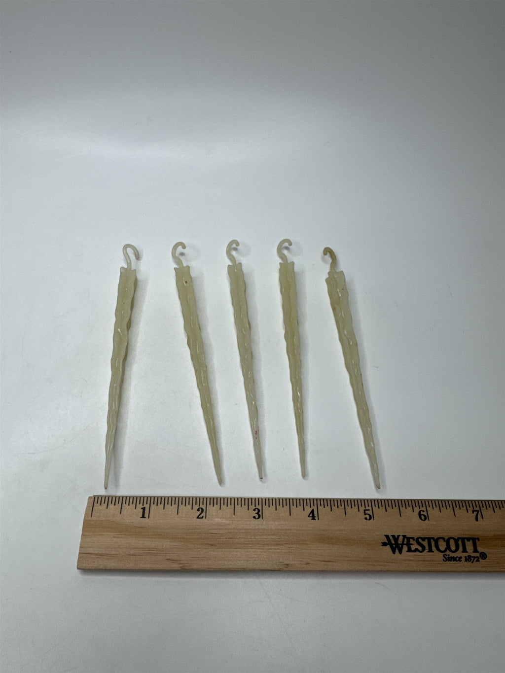 Set of 5 Vintage MCM Icicle Ornaments Cream Off White Retro Christmas Kitsch