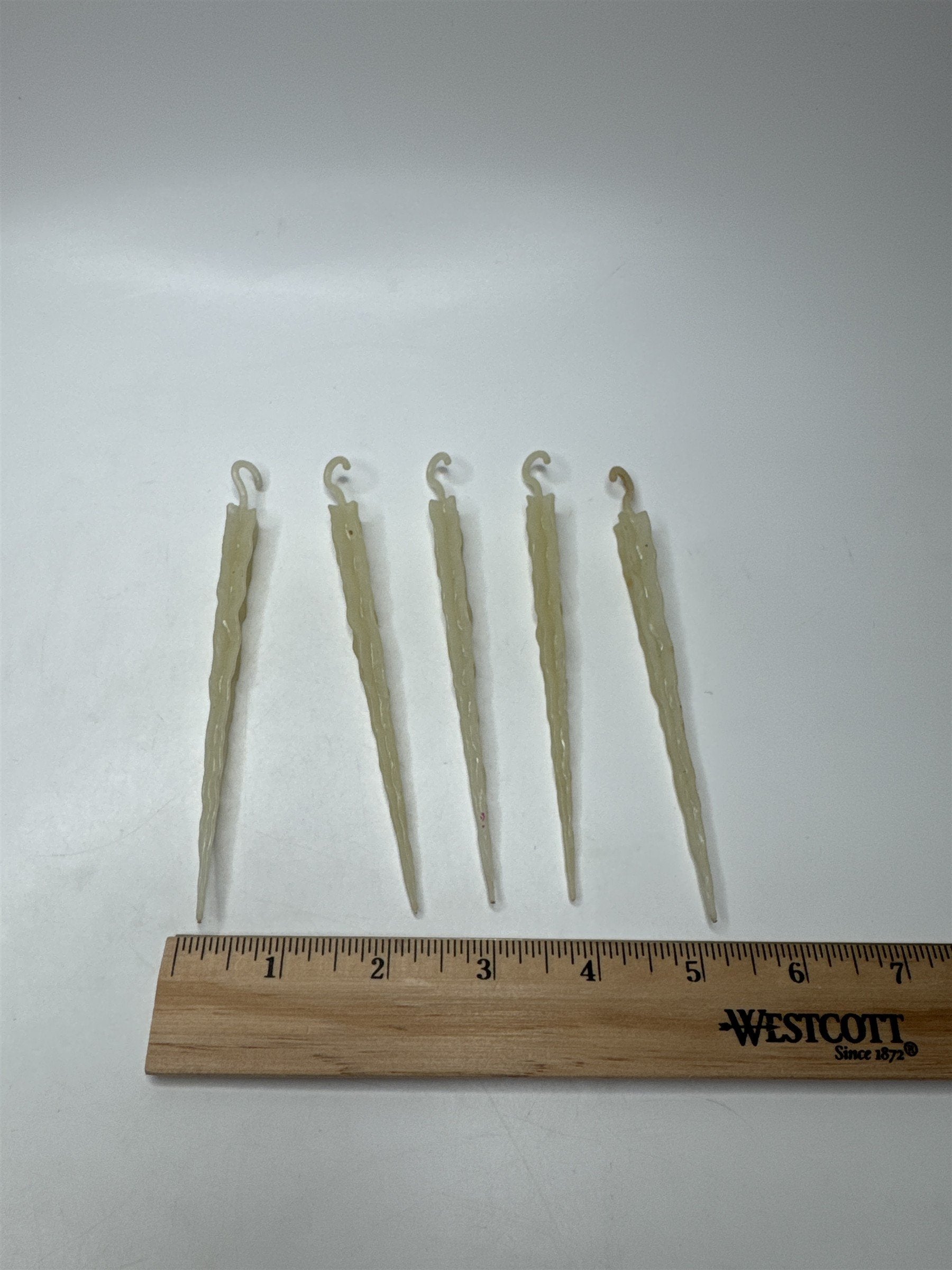 Set of 5 Vintage MCM Icicle Ornaments Cream Off White Retro Christmas Kitsch