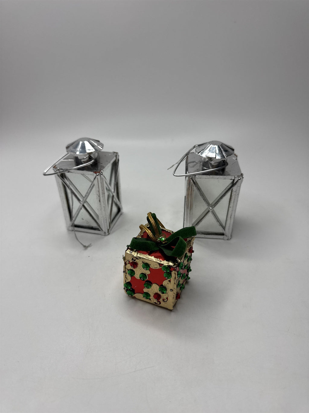 Lot 3 Vintage Lantern Present Ornament Christmas Holiday Figural Kitsch Set