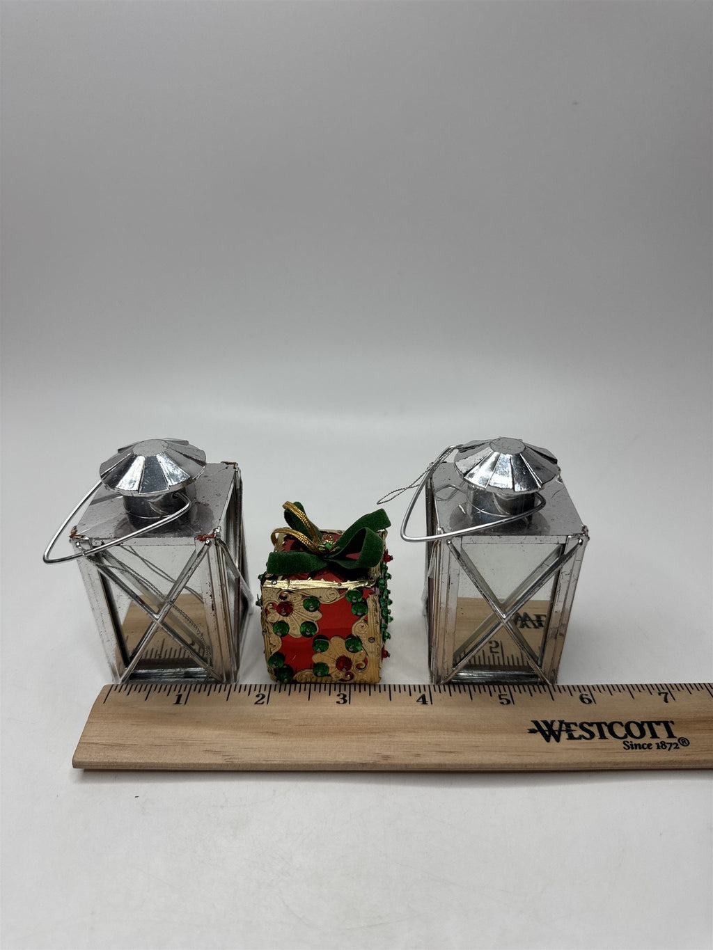 Lot 3 Vintage Lantern Present Ornament Christmas Holiday Figural Kitsch Set