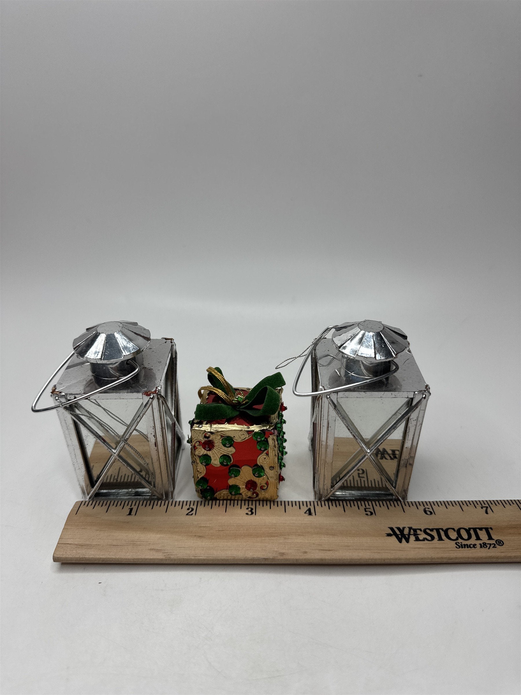 Lot 3 Vintage Lantern Present Ornament Christmas Holiday Figural Kitsch Set