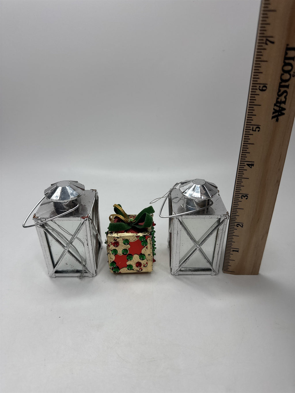 Lot 3 Vintage Lantern Present Ornament Christmas Holiday Figural Kitsch Set