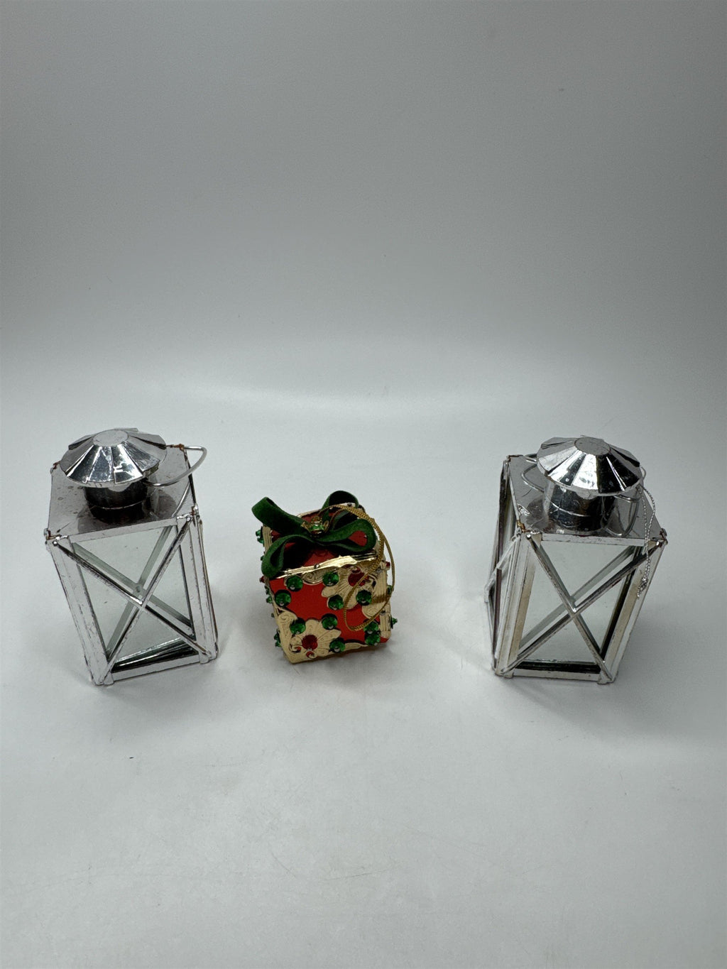 Lot 3 Vintage Lantern Present Ornament Christmas Holiday Figural Kitsch Set