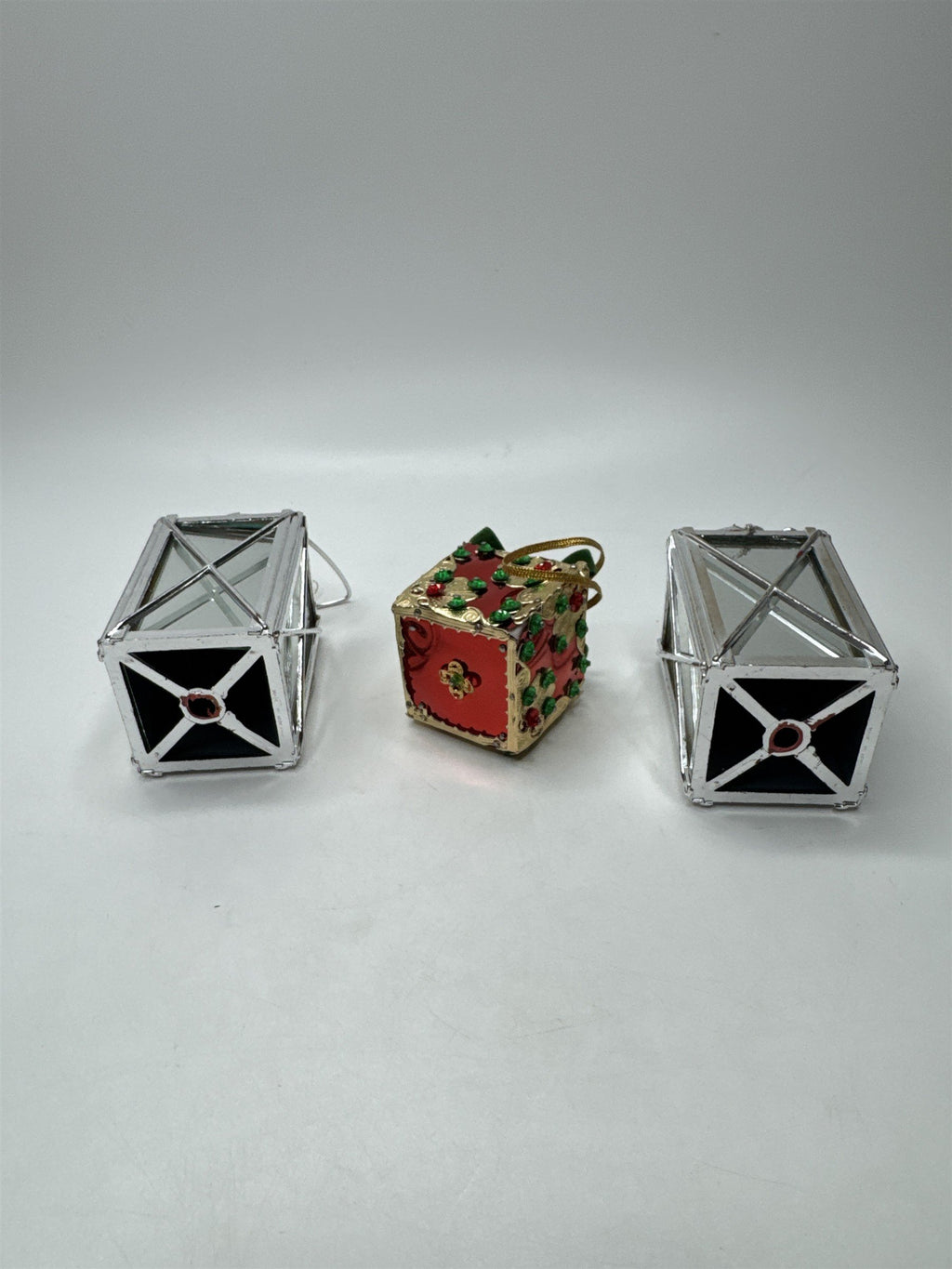 Lot 3 Vintage Lantern Present Ornament Christmas Holiday Figural Kitsch Set