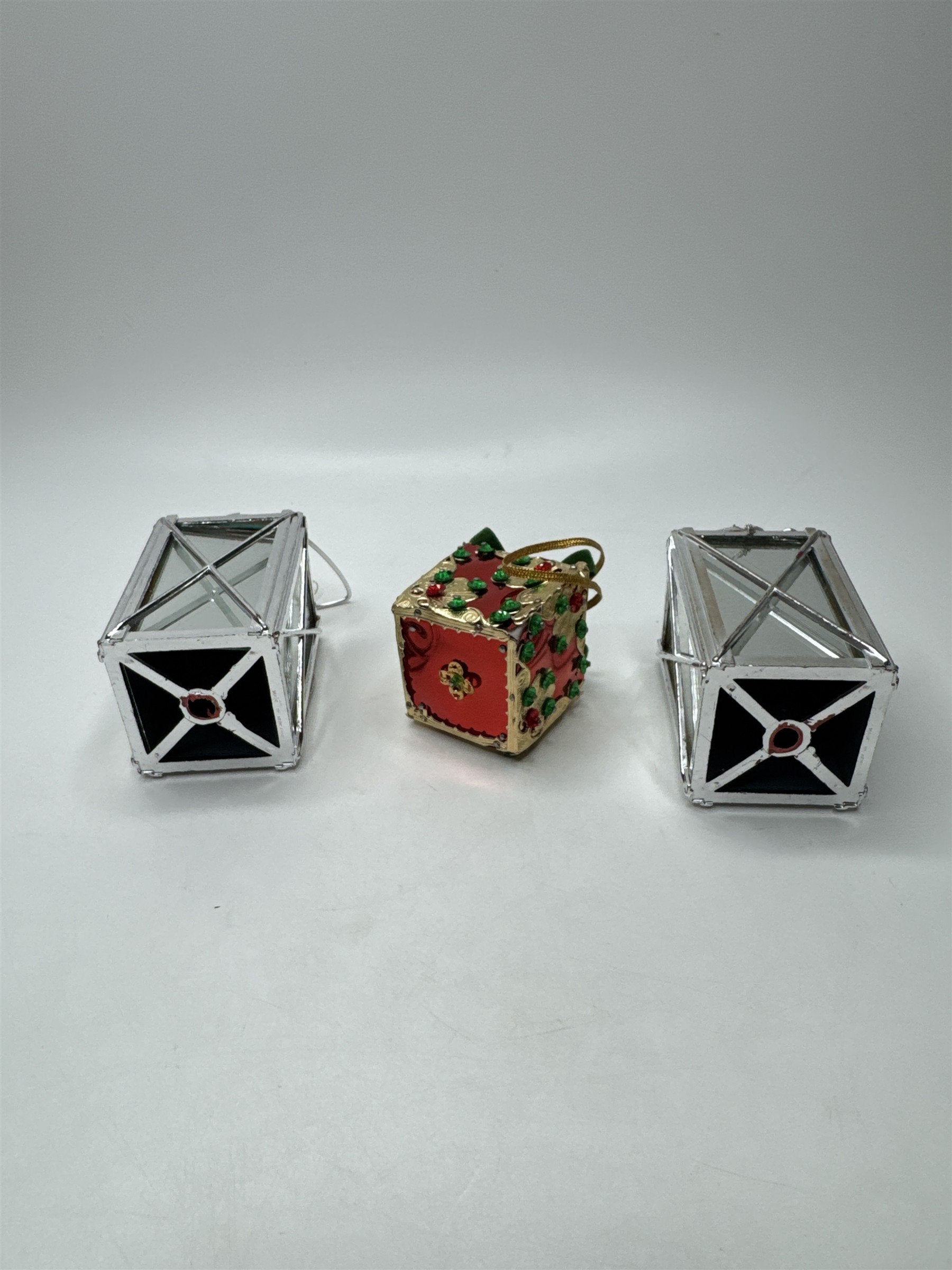 Lot 3 Vintage Lantern Present Ornament Christmas Holiday Figural Kitsch Set