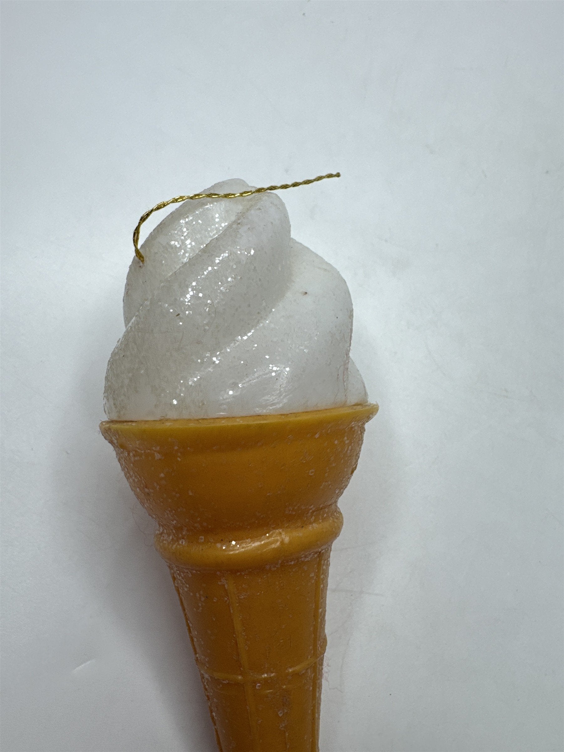 Vintage Hong Kong Plastic Ice Cream Cone Ornament Glitter Figural Kitsch MCM