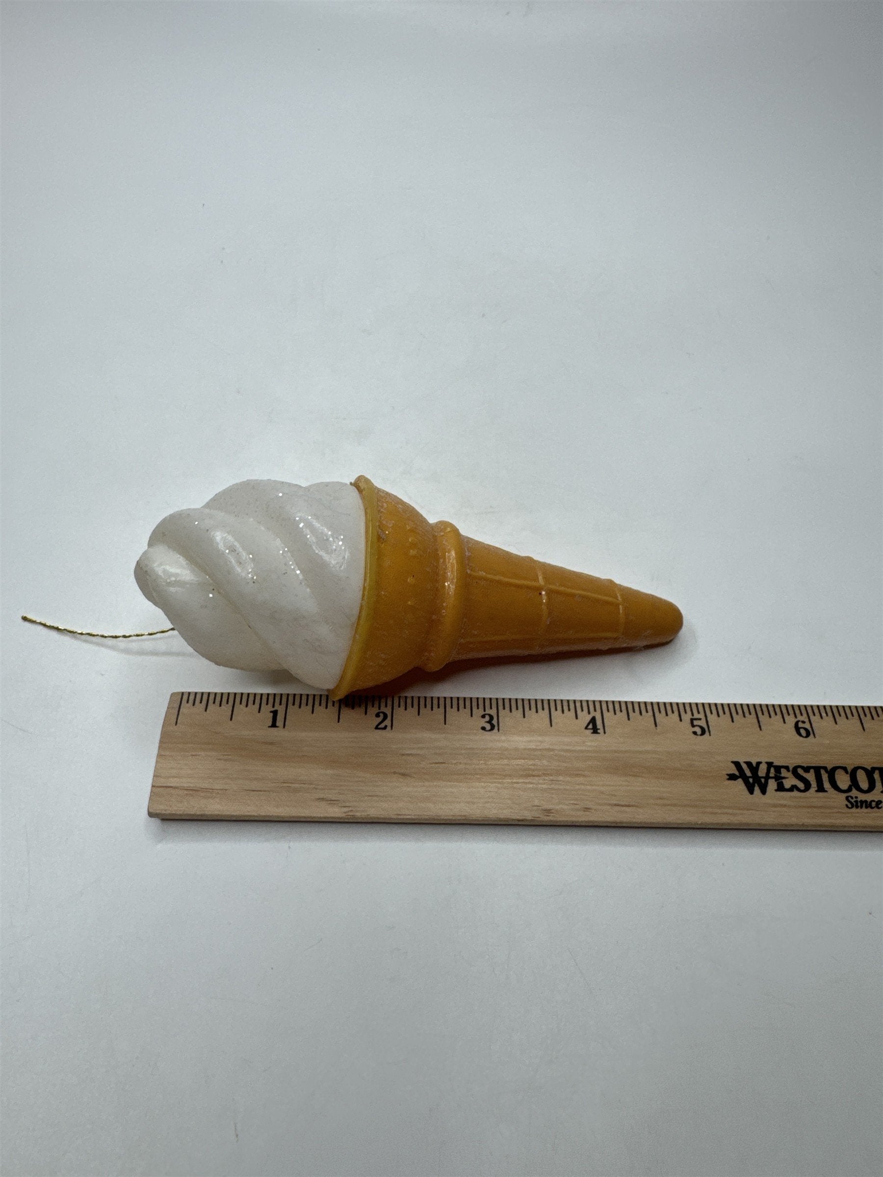 Vintage Hong Kong Plastic Ice Cream Cone Ornament Glitter Figural Kitsch MCM