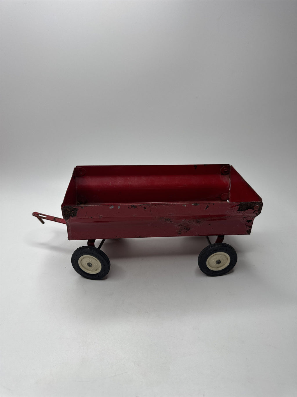 Vintage 8" Red Metal Toy Trailer Tow Truck Car Distressed Toy Cart