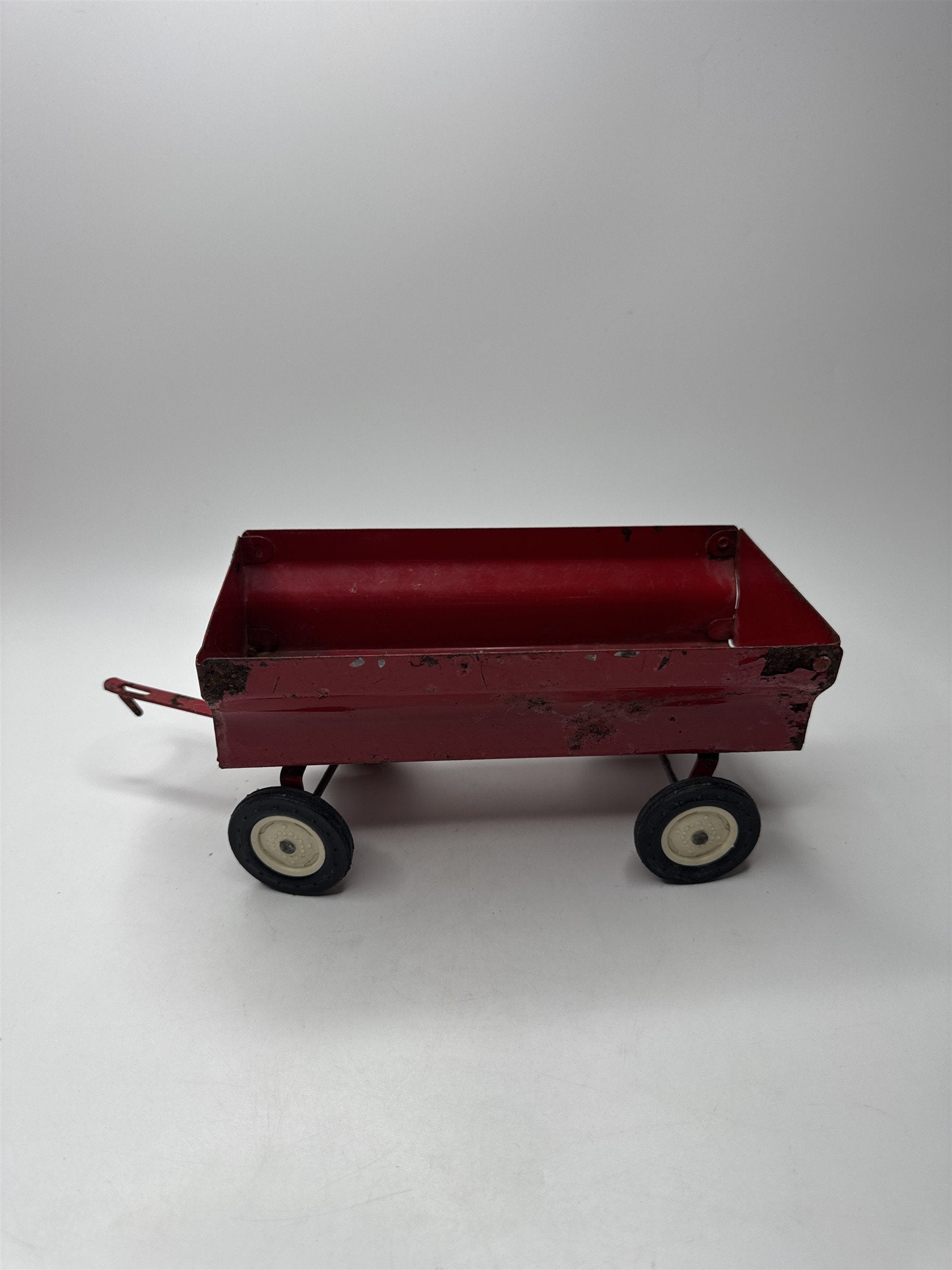 Vintage 8" Red Metal Toy Trailer Tow Truck Car Distressed Toy Cart