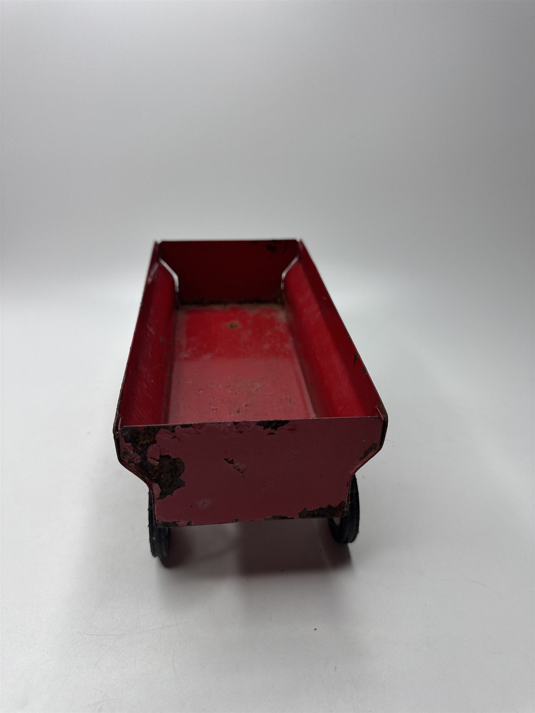 Vintage 8" Red Metal Toy Trailer Tow Truck Car Distressed Toy Cart