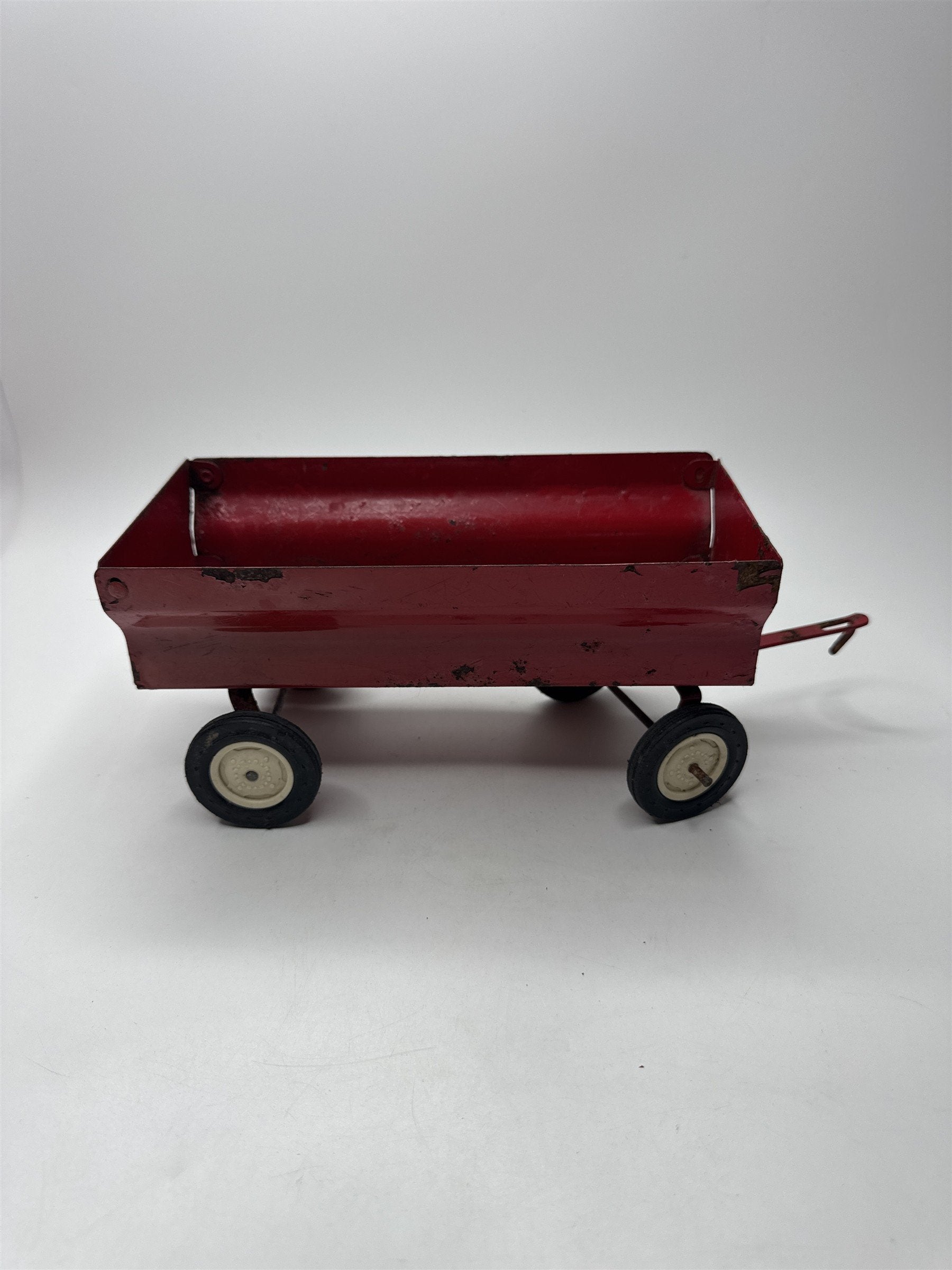 Vintage 8" Red Metal Toy Trailer Tow Truck Car Distressed Toy Cart
