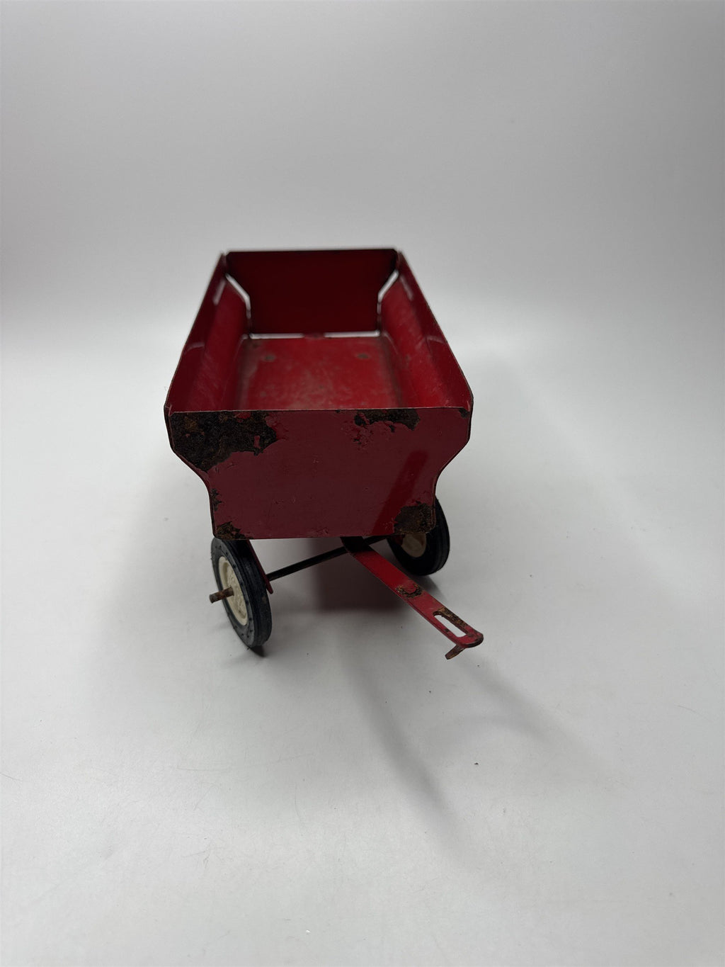 Vintage 8" Red Metal Toy Trailer Tow Truck Car Distressed Toy Cart