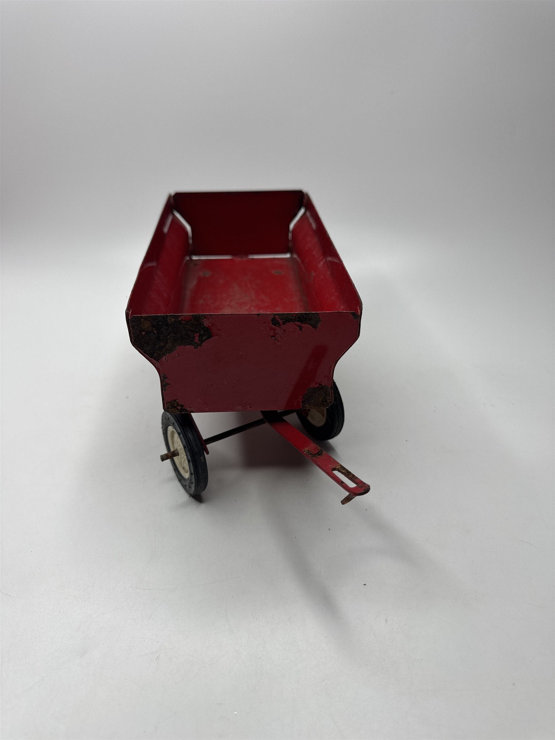 Vintage 8" Red Metal Toy Trailer Tow Truck Car Distressed Toy Cart