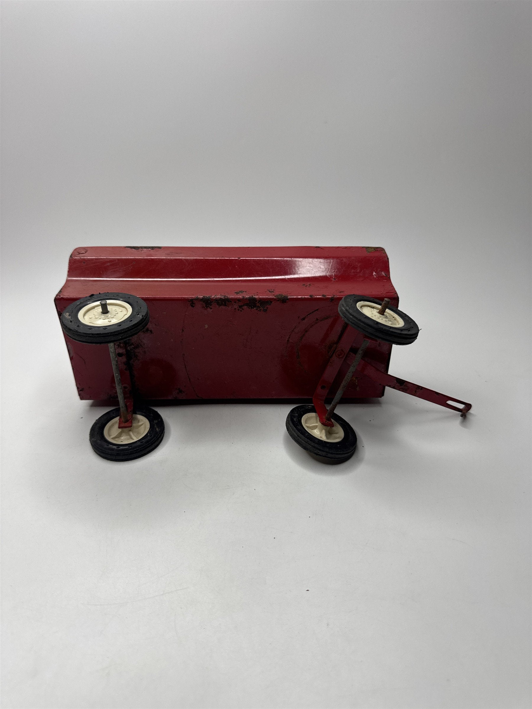 Vintage 8" Red Metal Toy Trailer Tow Truck Car Distressed Toy Cart