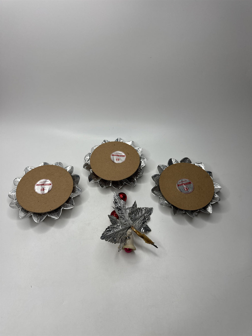 Lot 3 Vintage Tin Reflective Christmas Candle Holders Tapers Flower Ornament