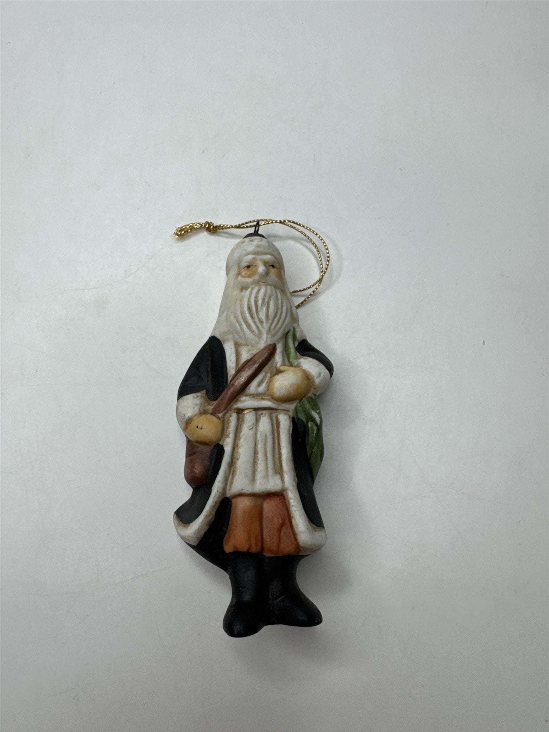 Vintage Ceramic Old Fashioned Santa Claus Hanging Ornament Christmas Tree Decor