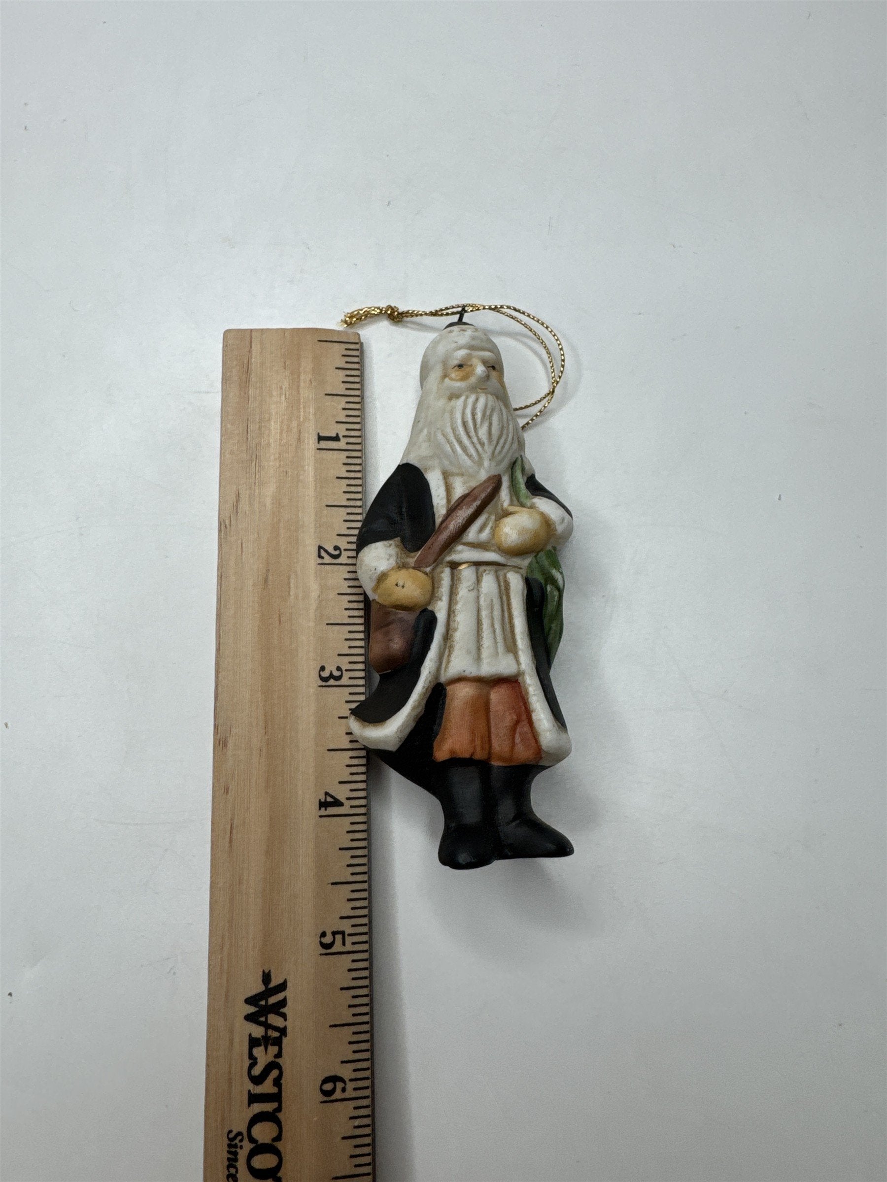 Vintage Ceramic Old Fashioned Santa Claus Hanging Ornament Christmas Tree Decor