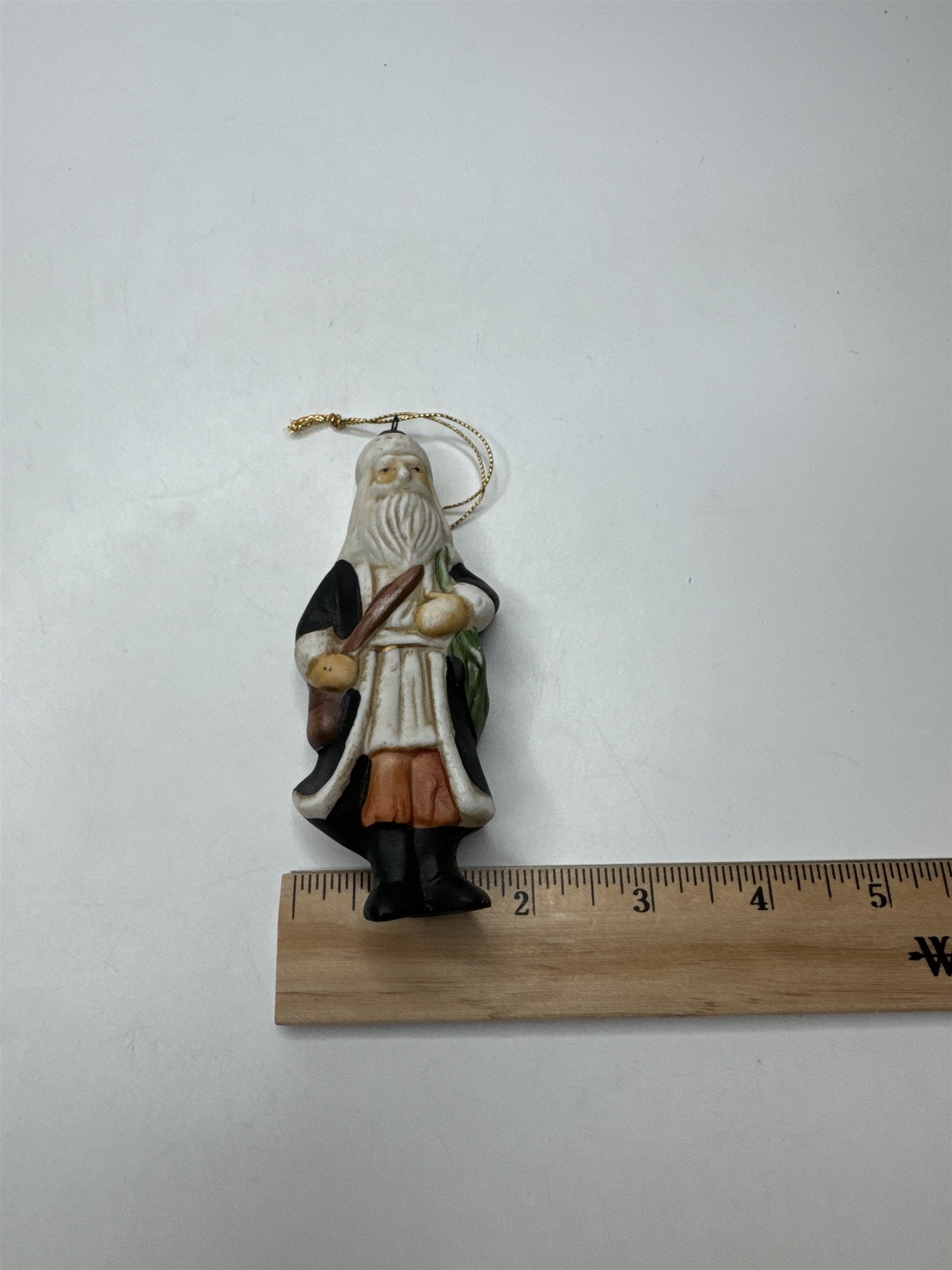 Vintage Ceramic Old Fashioned Santa Claus Hanging Ornament Christmas Tree Decor