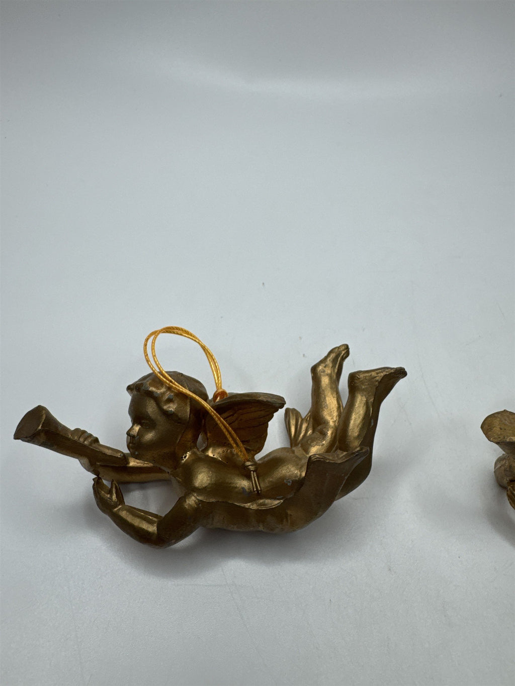 Vintage MCM Set 3 Gold Cherub Angel Trumpets Christmas Figural Kitsch