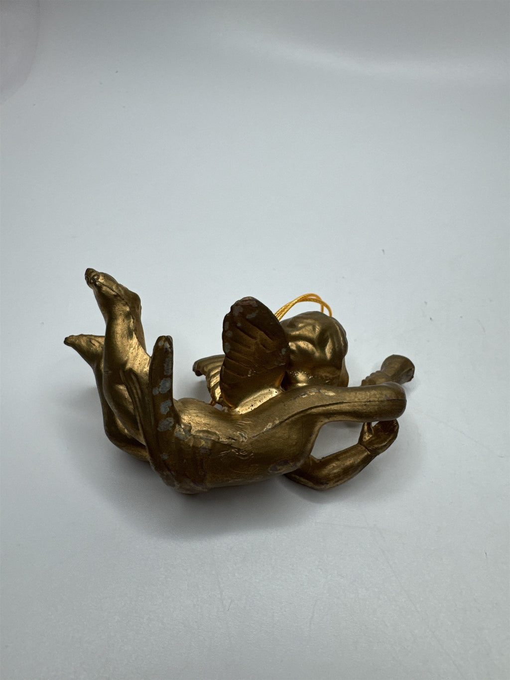 Vintage MCM Set 3 Gold Cherub Angel Trumpets Christmas Figural Kitsch