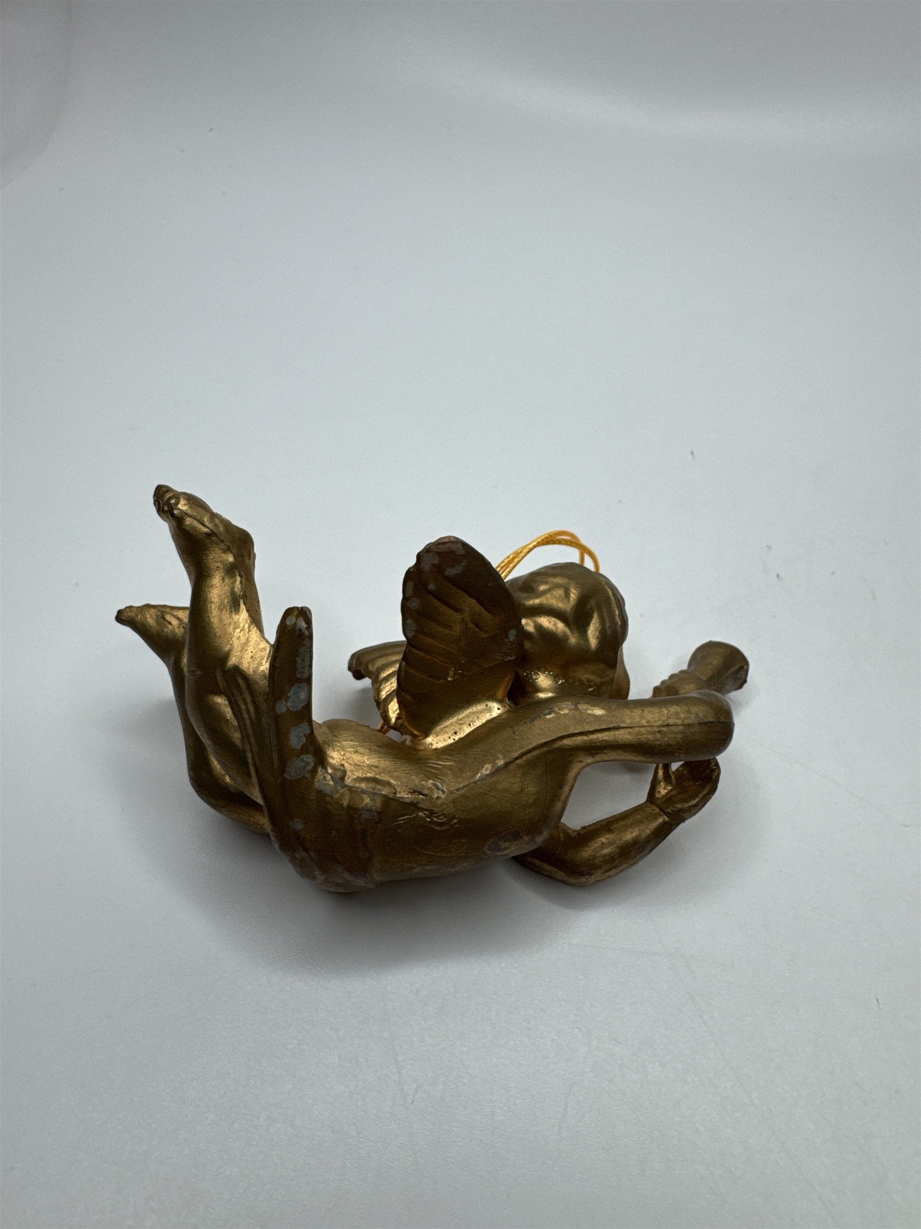 Vintage MCM Set 3 Gold Cherub Angel Trumpets Christmas Figural Kitsch