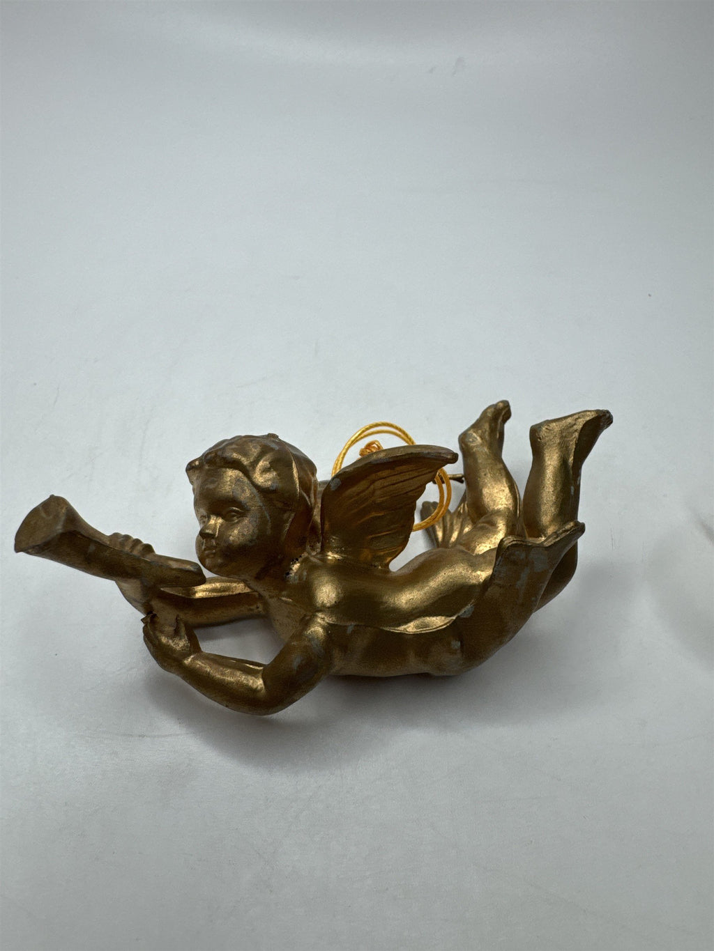Vintage MCM Set 3 Gold Cherub Angel Trumpets Christmas Figural Kitsch