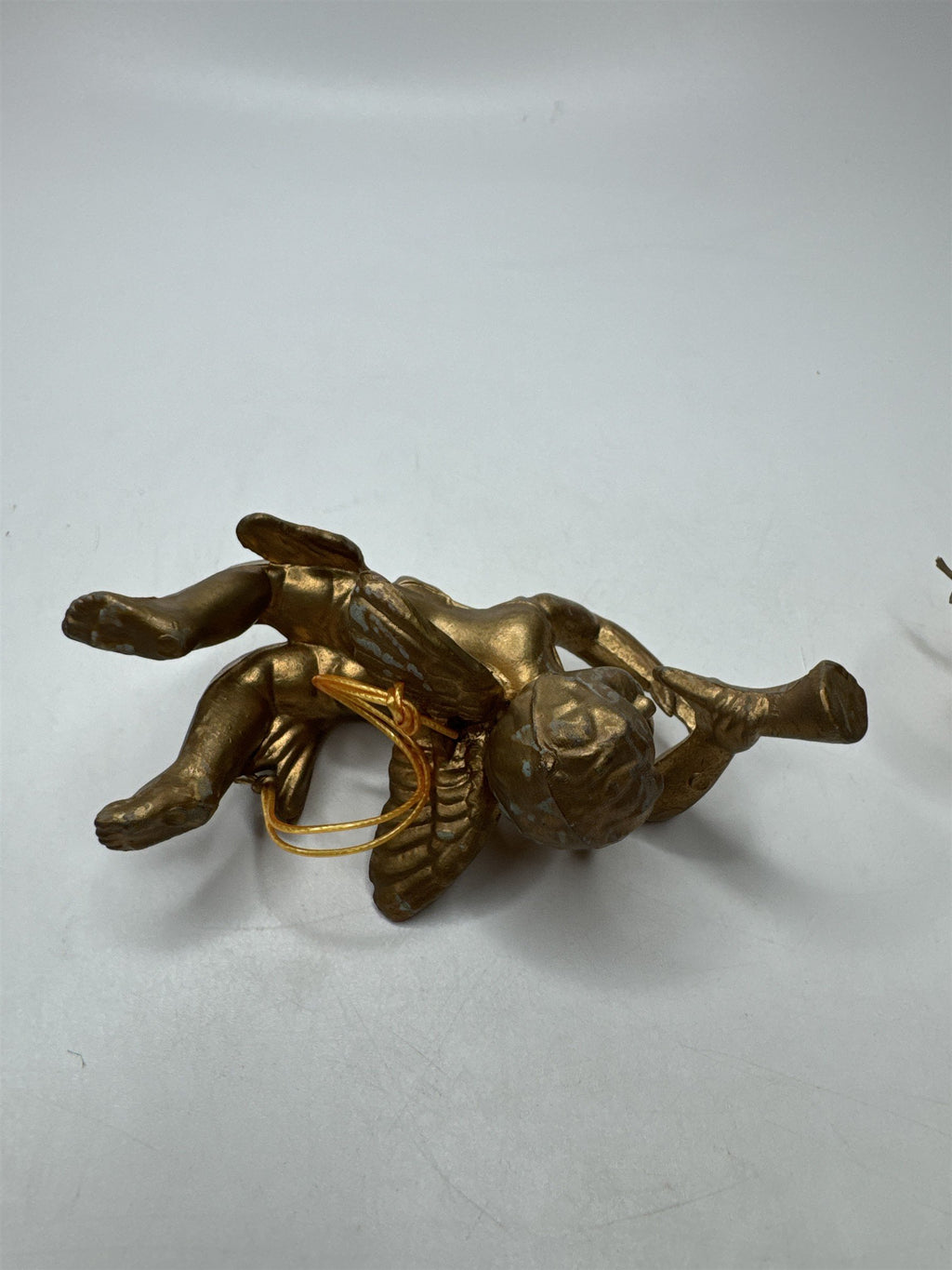 Vintage MCM Set 3 Gold Cherub Angel Trumpets Christmas Figural Kitsch