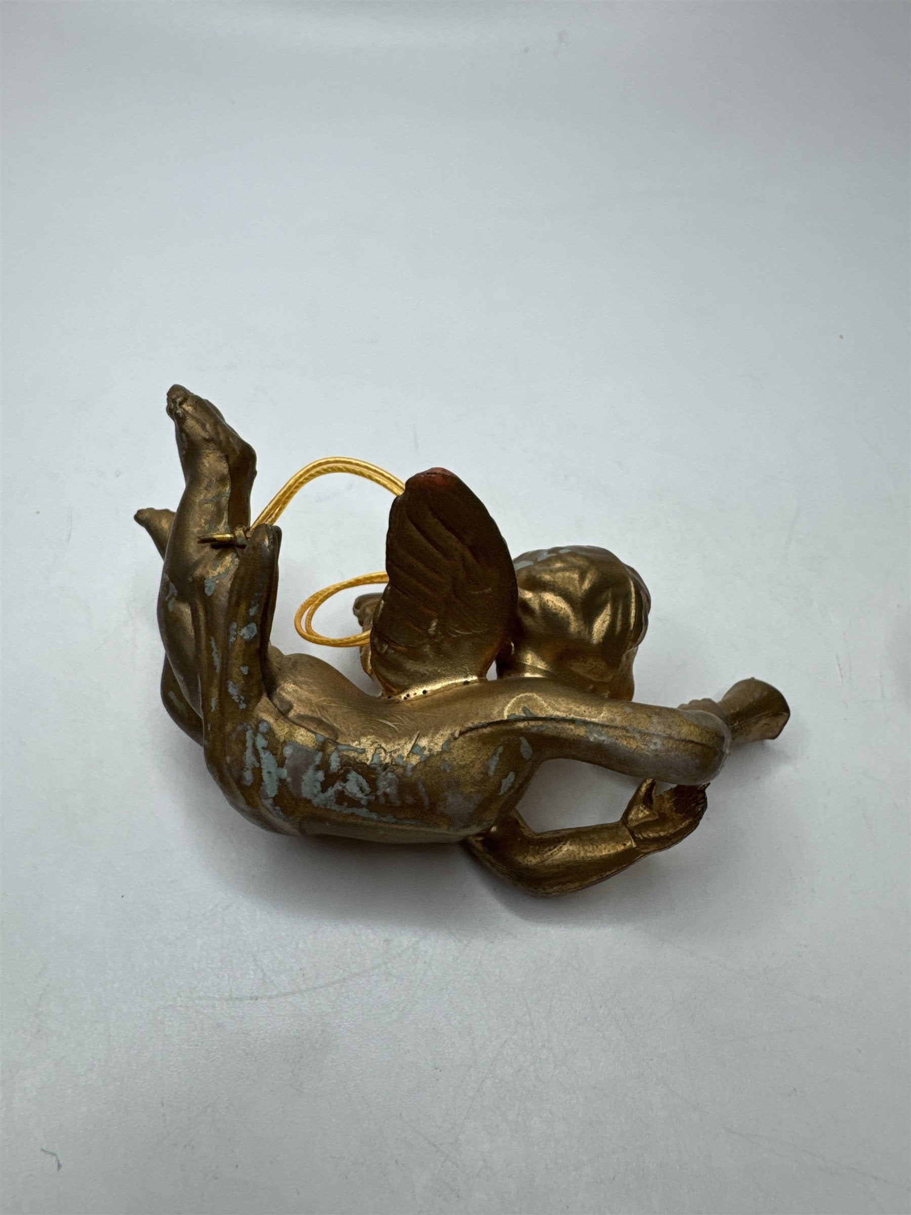 Vintage MCM Set 3 Gold Cherub Angel Trumpets Christmas Figural Kitsch