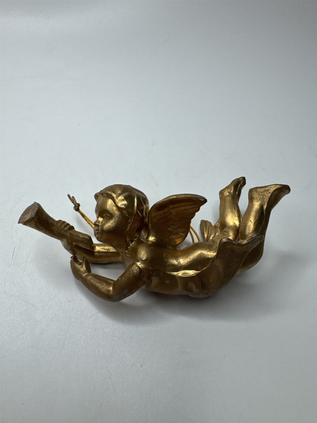 Vintage MCM Set 3 Gold Cherub Angel Trumpets Christmas Figural Kitsch