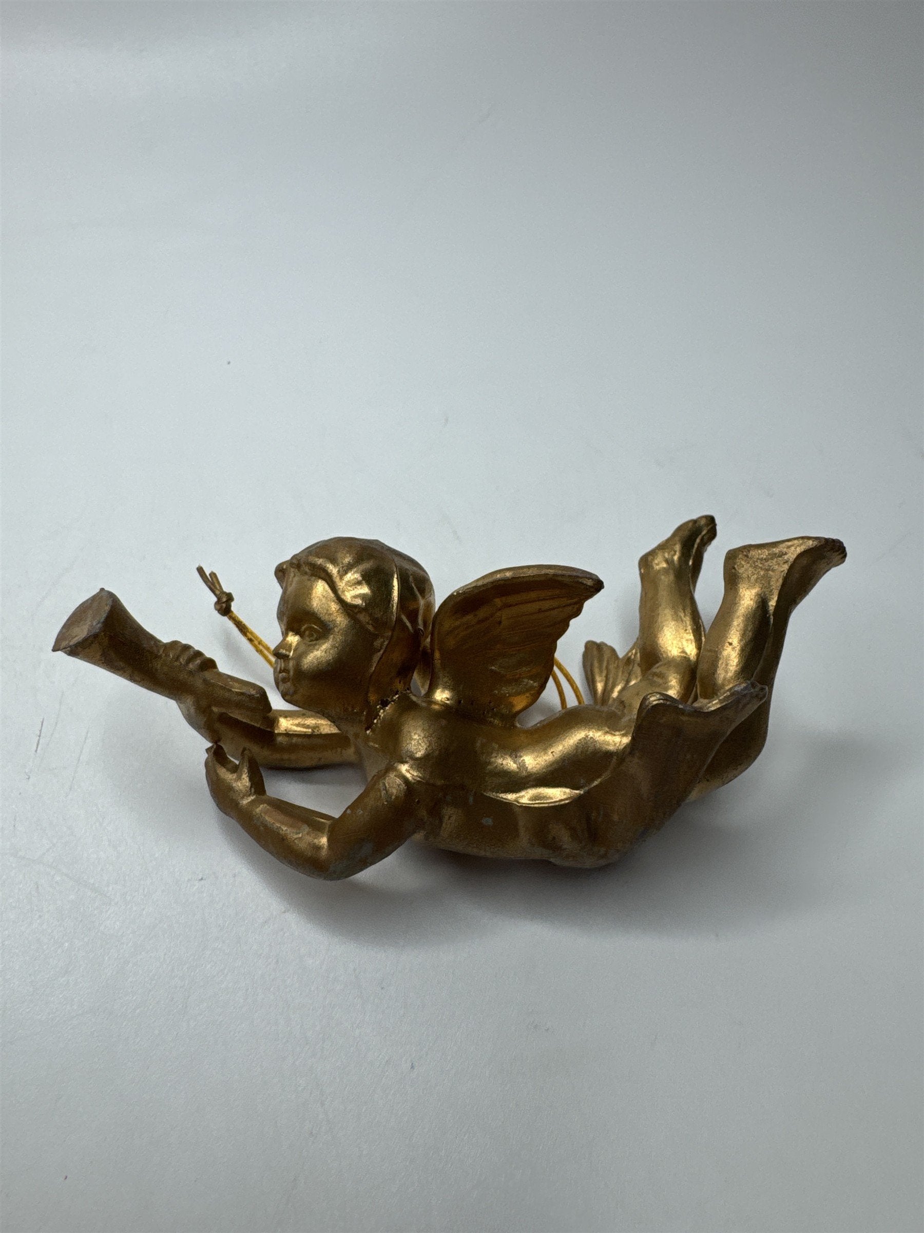 Vintage MCM Set 3 Gold Cherub Angel Trumpets Christmas Figural Kitsch