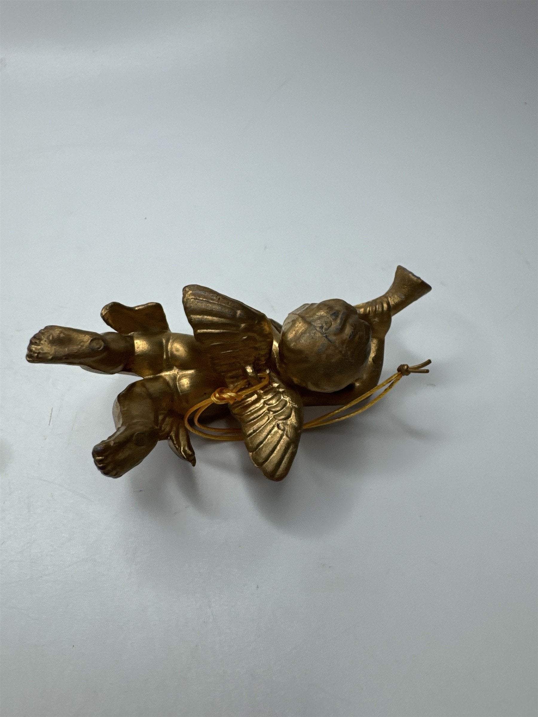 Vintage MCM Set 3 Gold Cherub Angel Trumpets Christmas Figural Kitsch