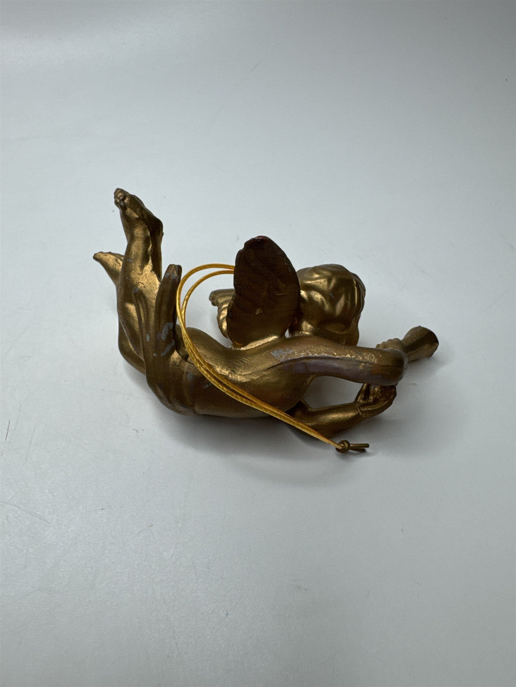 Vintage MCM Set 3 Gold Cherub Angel Trumpets Christmas Figural Kitsch
