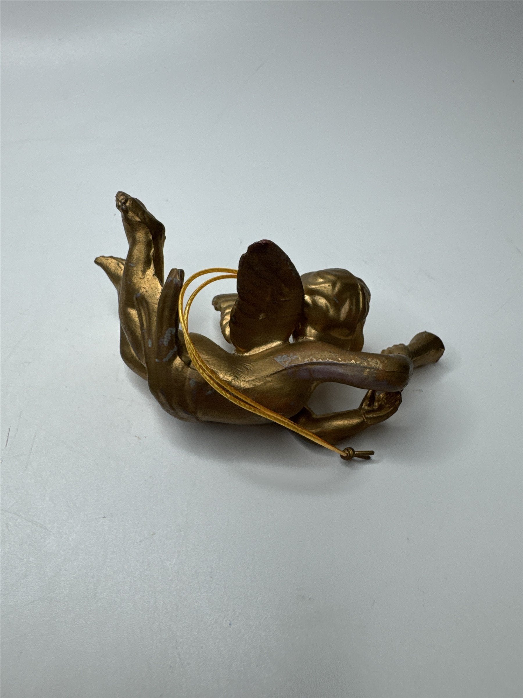 Vintage MCM Set 3 Gold Cherub Angel Trumpets Christmas Figural Kitsch